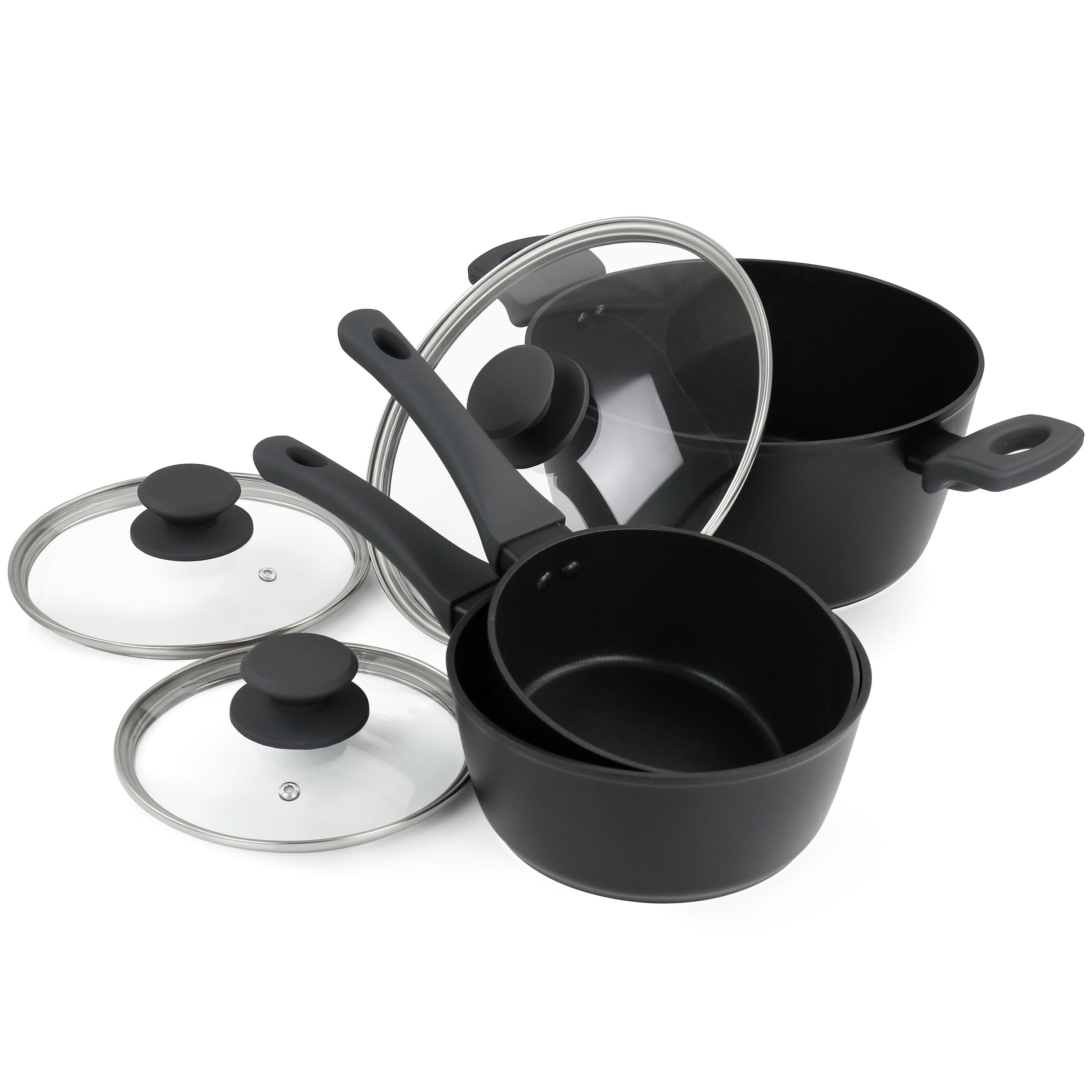 Gibson Soho Lounge Nonstick Forged Aluminum Induction Pots and Pans  Cookware Set, 6-Piece, Matte Black