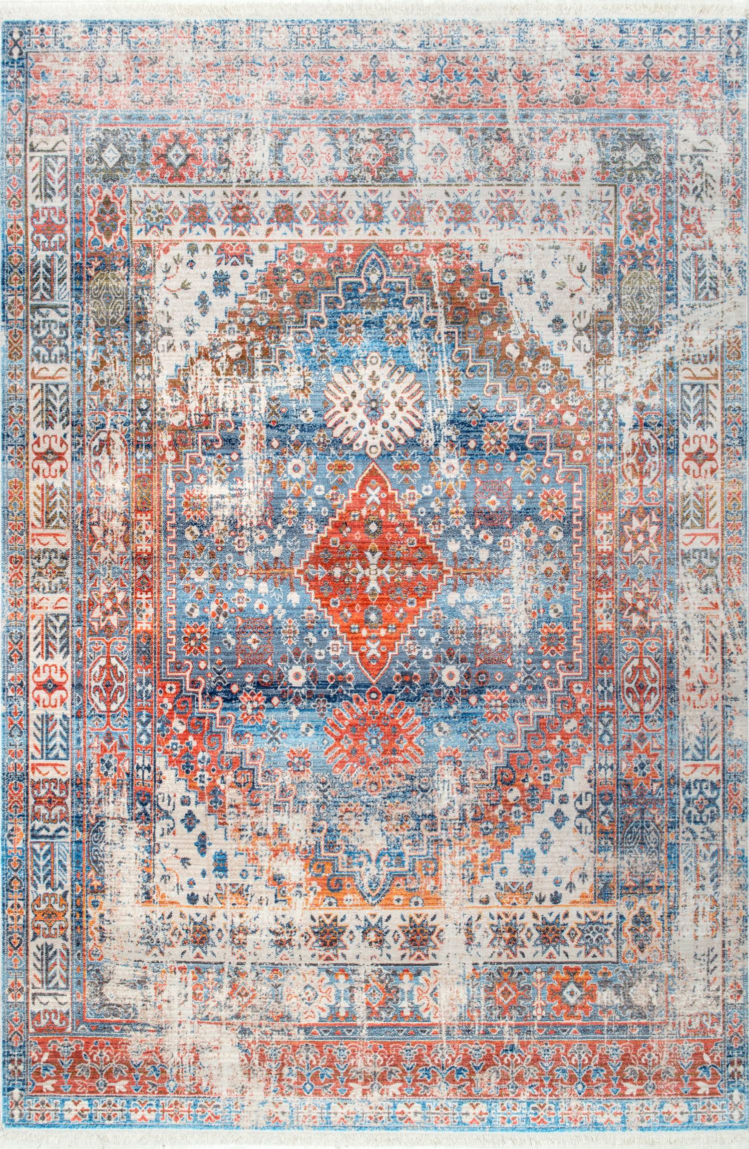 nuLOOM KHMC07A-S7100710 8 x 8 (ft) Loomed Polyester Blue Square Indoor Medallion Southwestern Area rug