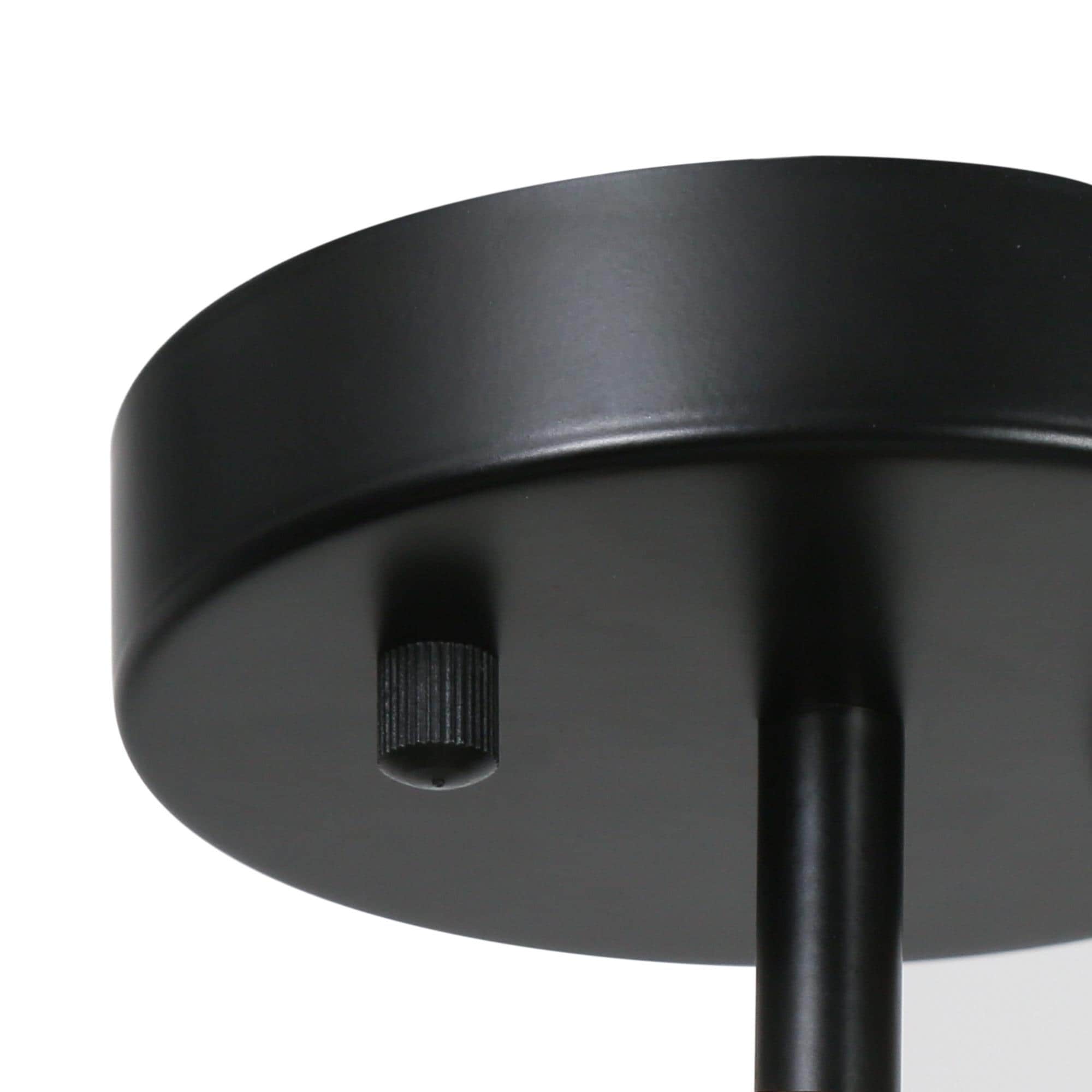 Modern 19" Matte Black and Brass Semi-Flush Mount with Frosted Glass Globes
