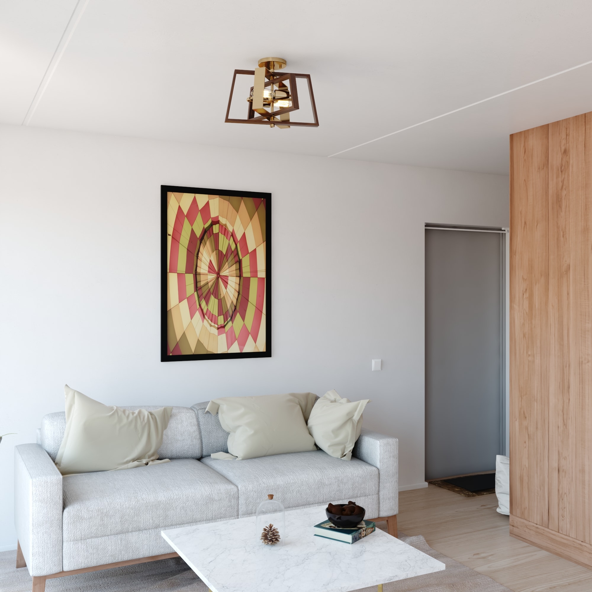 Dunning 16" Brass and Chestnut Semi-Flush Mount Ceiling Light