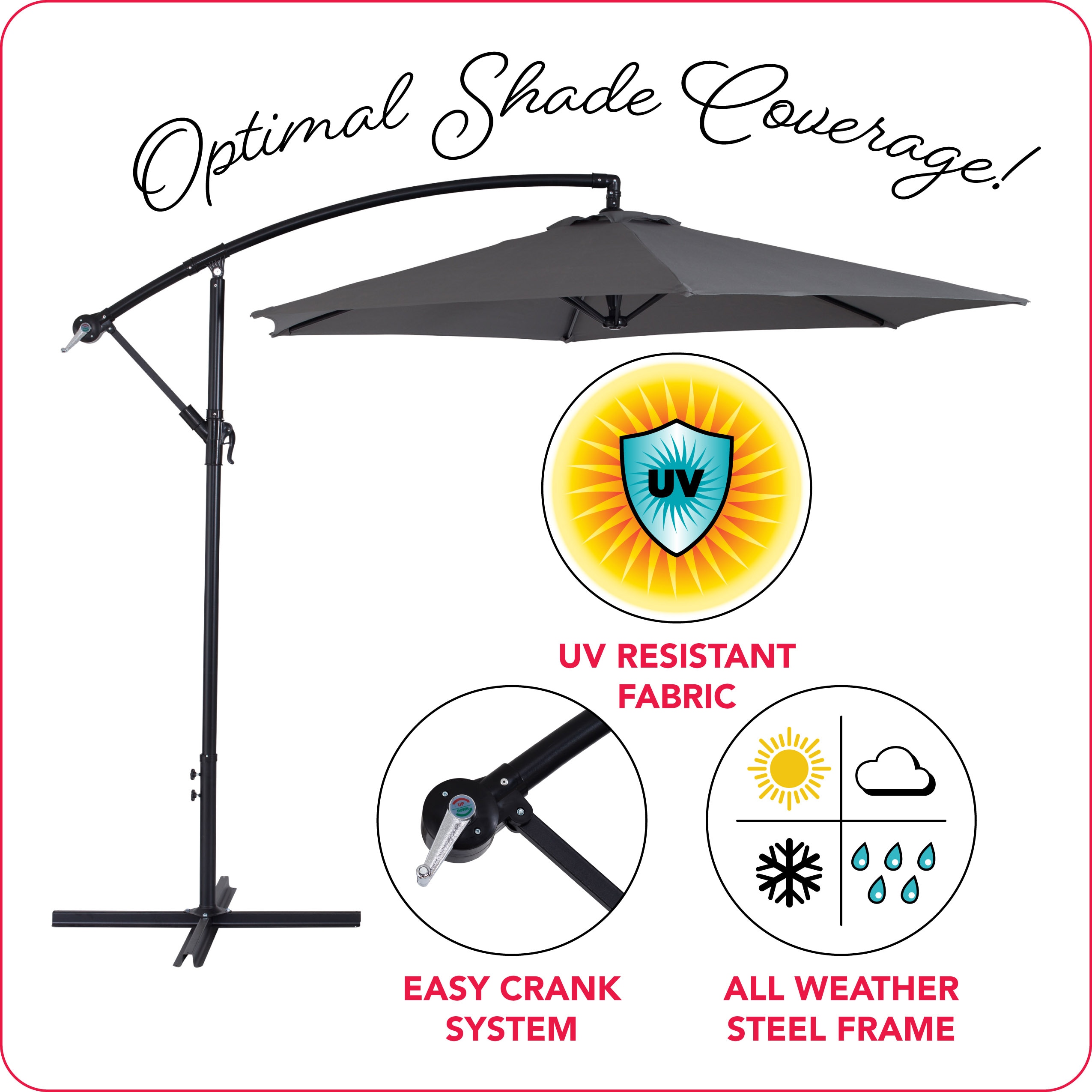 Gray 9ft UV-Resistant Polyester Cantilever Patio Umbrella with Steel Frame