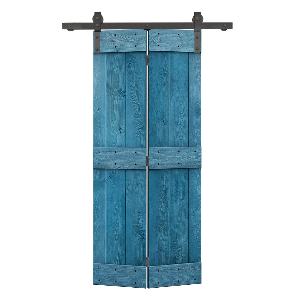 CALHOME BF1100S+03-36N 36-in x 84-in Ocean Blue Mid-Bar Pine Wood Solid core Single bifold Barn Door (Hardware Included)