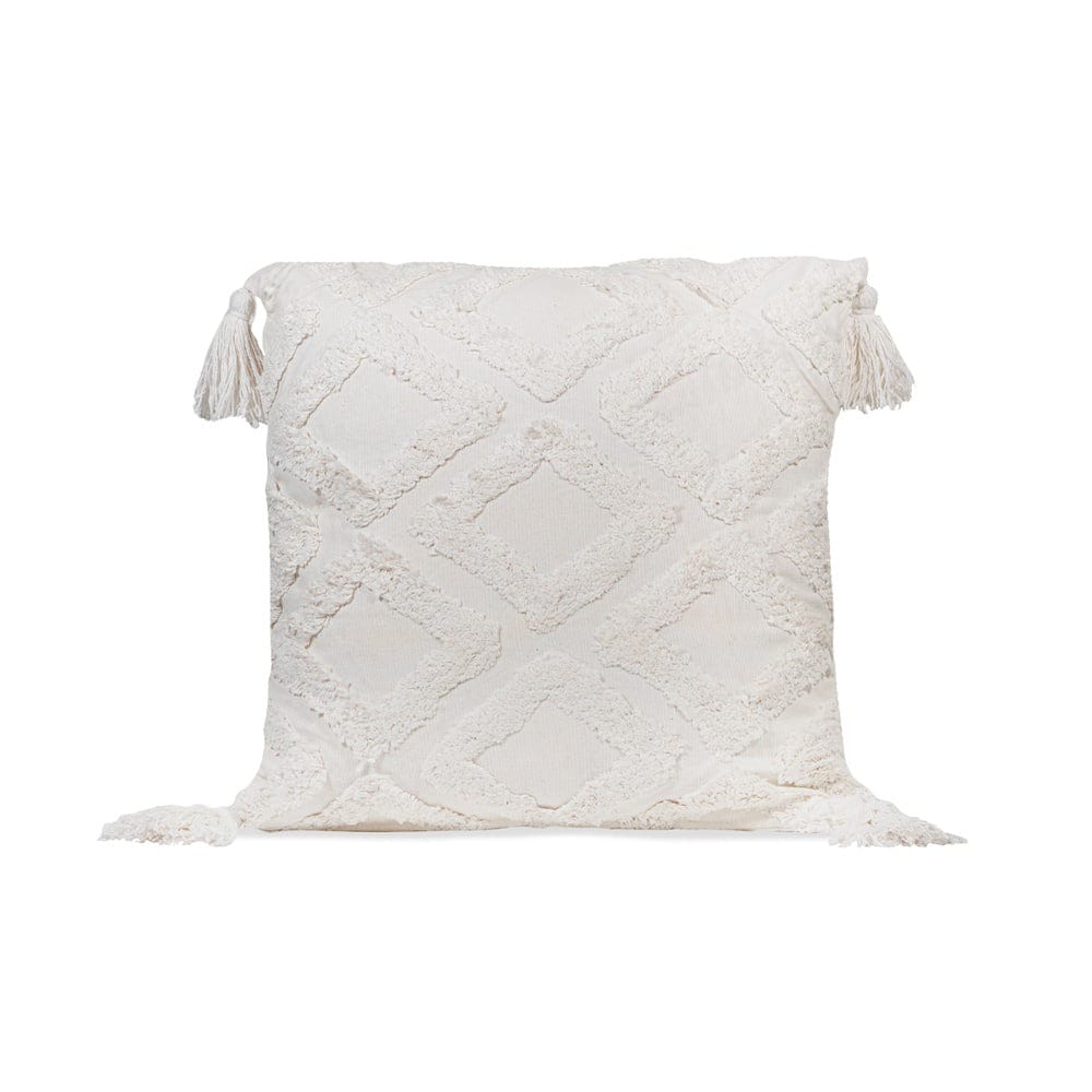 Sol Living SL-CUS-07-1 18 x 18 inches, White with Tassels Geometric Chair Cushion