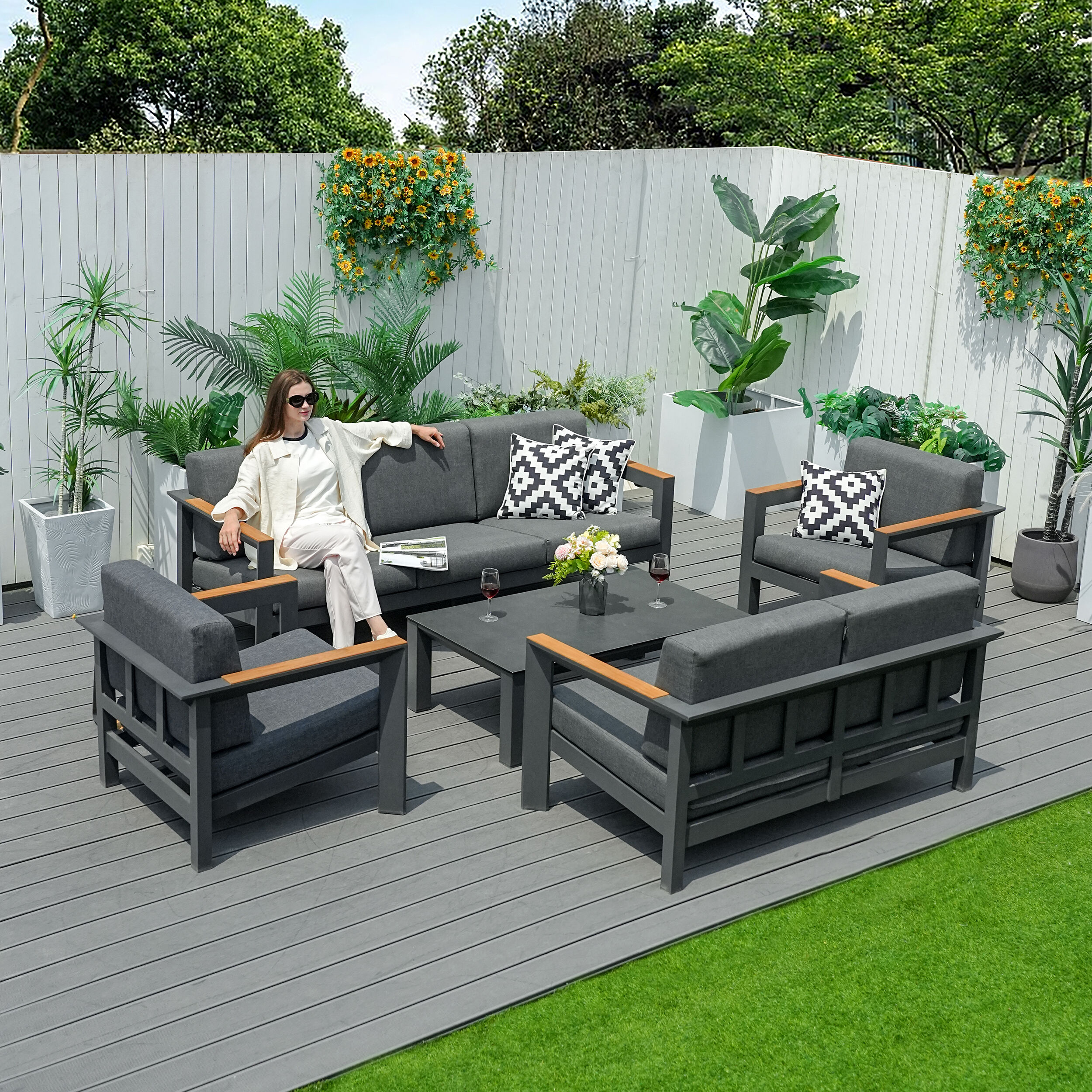 Moda Furnishings MOS-232632 5 -Piece Patio Sofa Conversation Set with Black Cushions