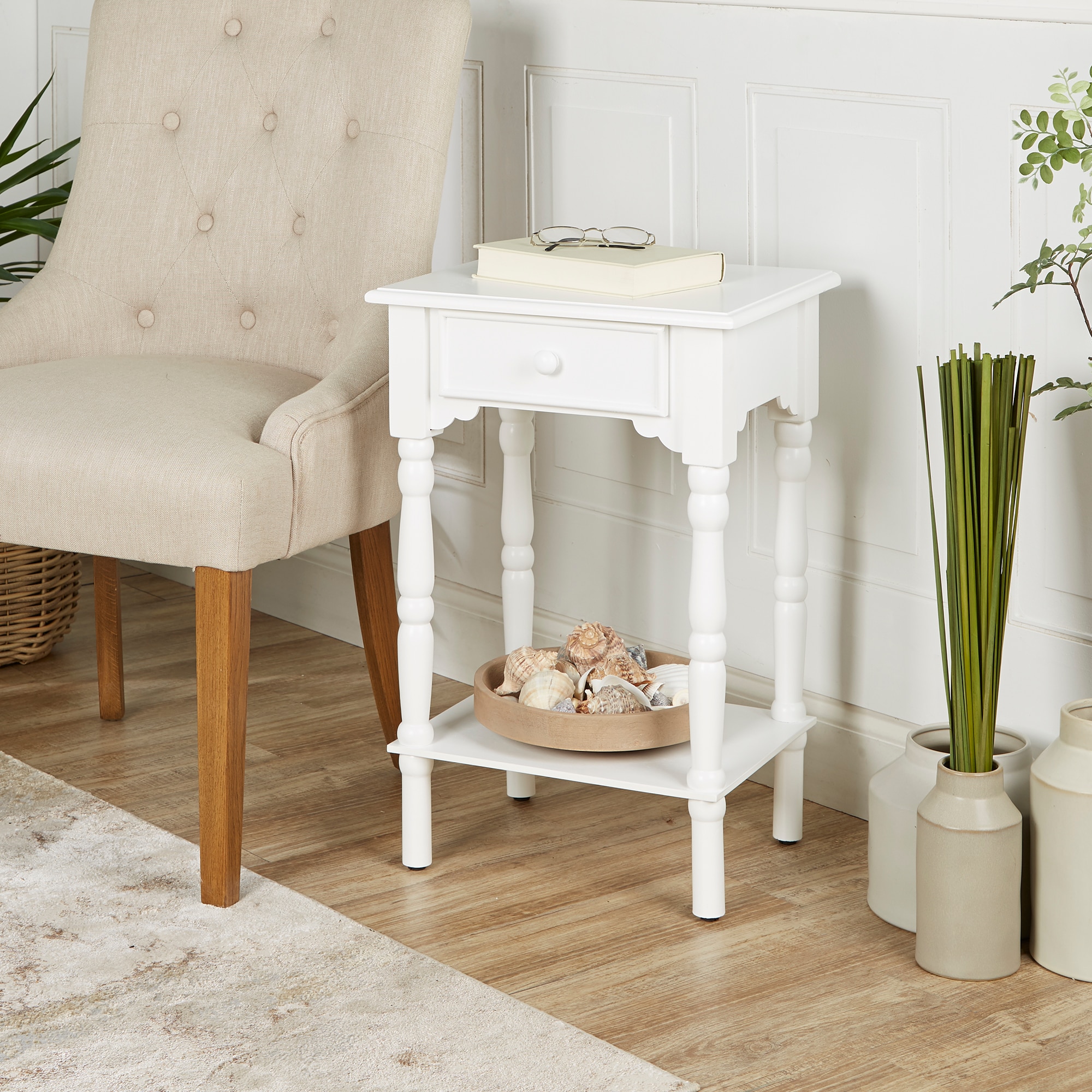 Decor Therapy 14-in W x 26-in H Satin White Composite Country End Table ...