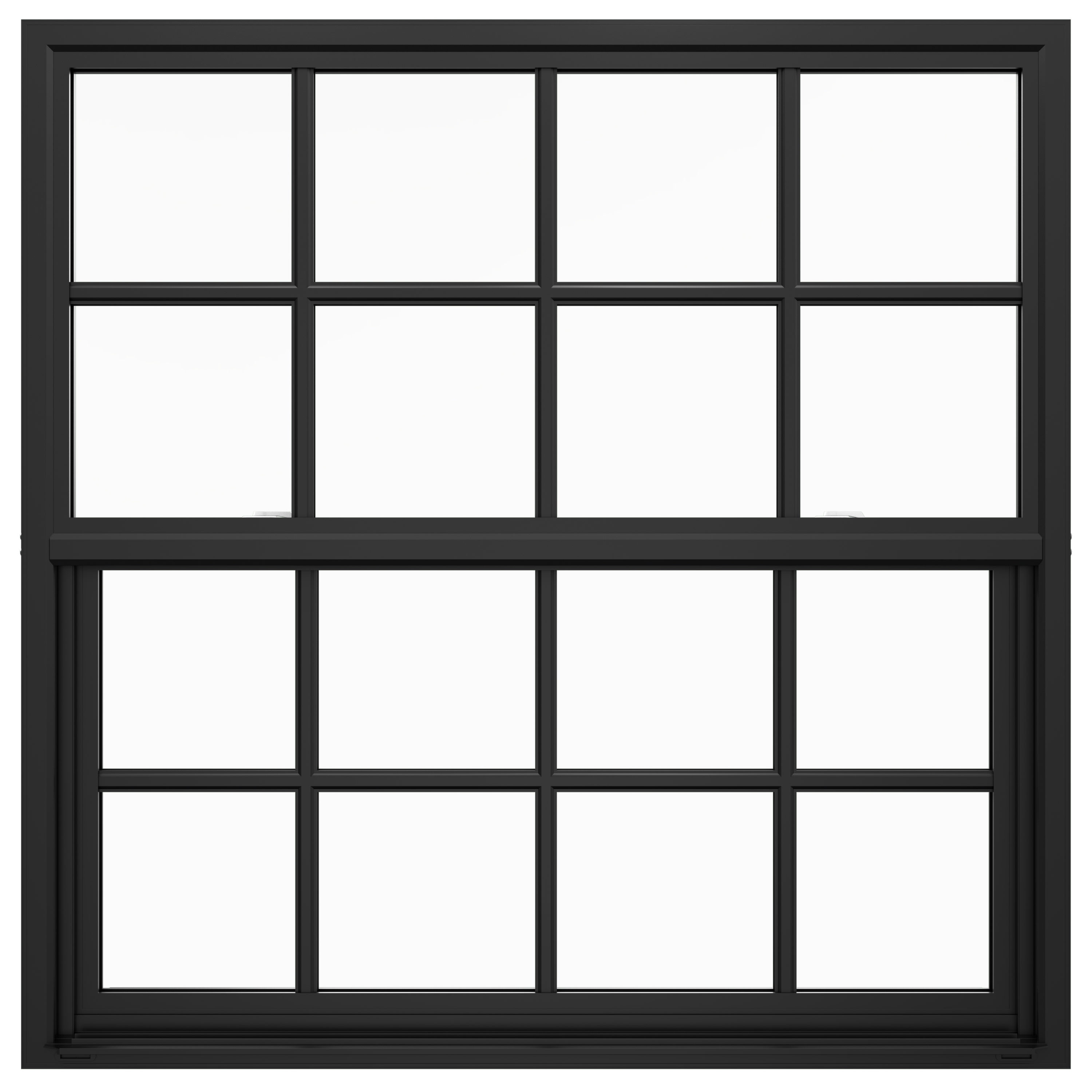 JELD-WEN LOWOLJW242200097 FiniShield V-4500 41-1/2-in x 41-1/2-in Black Exterior Vinyl New construction Single Hung Window Low-E argon Double Pane Glass with Grids, (Full Screen Included)