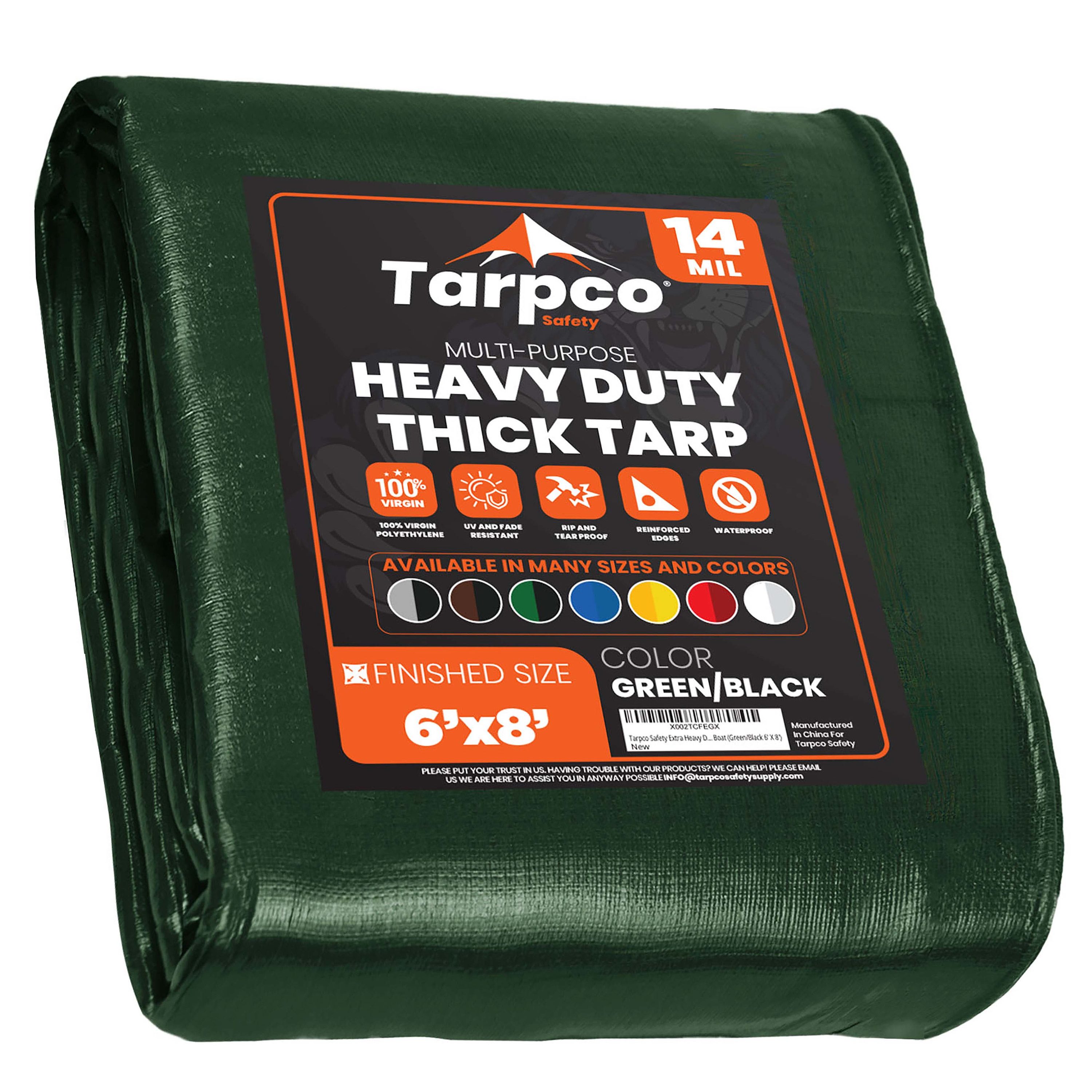 Tarpco Safety TS-103-6X8 6-ft x 8-ft Green Waterproof Commercial Polyethylene 14-Mils Tarp
