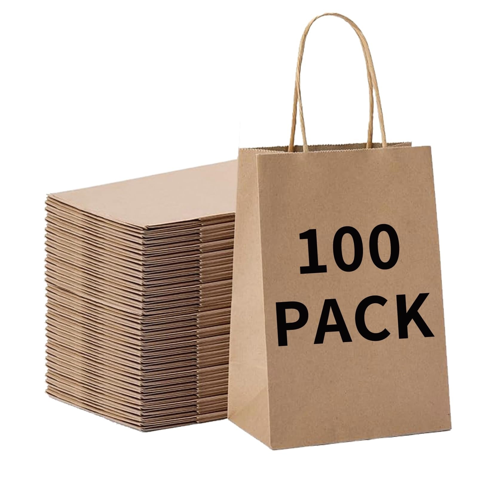 Afoxsos 100 pcs Small Brown Kraft Paper Gift Bags with Handles 5 9 x 3 1 x 8 25 Inch Recyclable for Wedding Party Favors Retail Shopping Grocery #L05AF08040