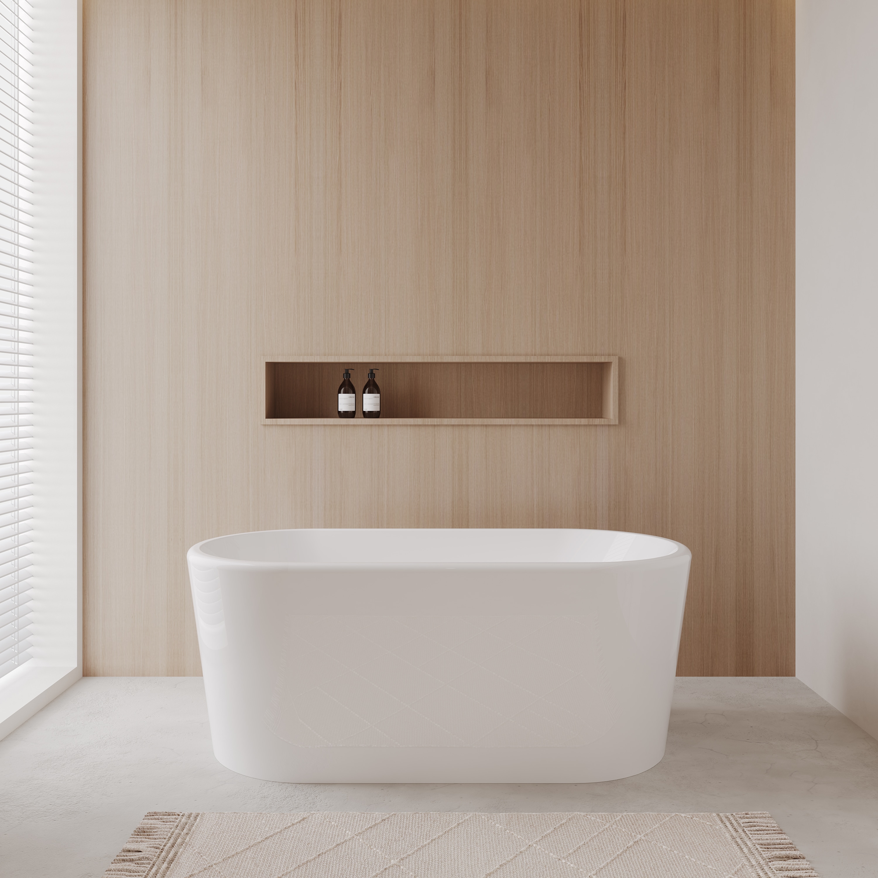 Wyndham Collection Ursula 27.5-in x 59-in White with Brushed Nickel Trim Acrylic Oval Freestanding Soaking Bathtub with Drain ( Reversible Drain )