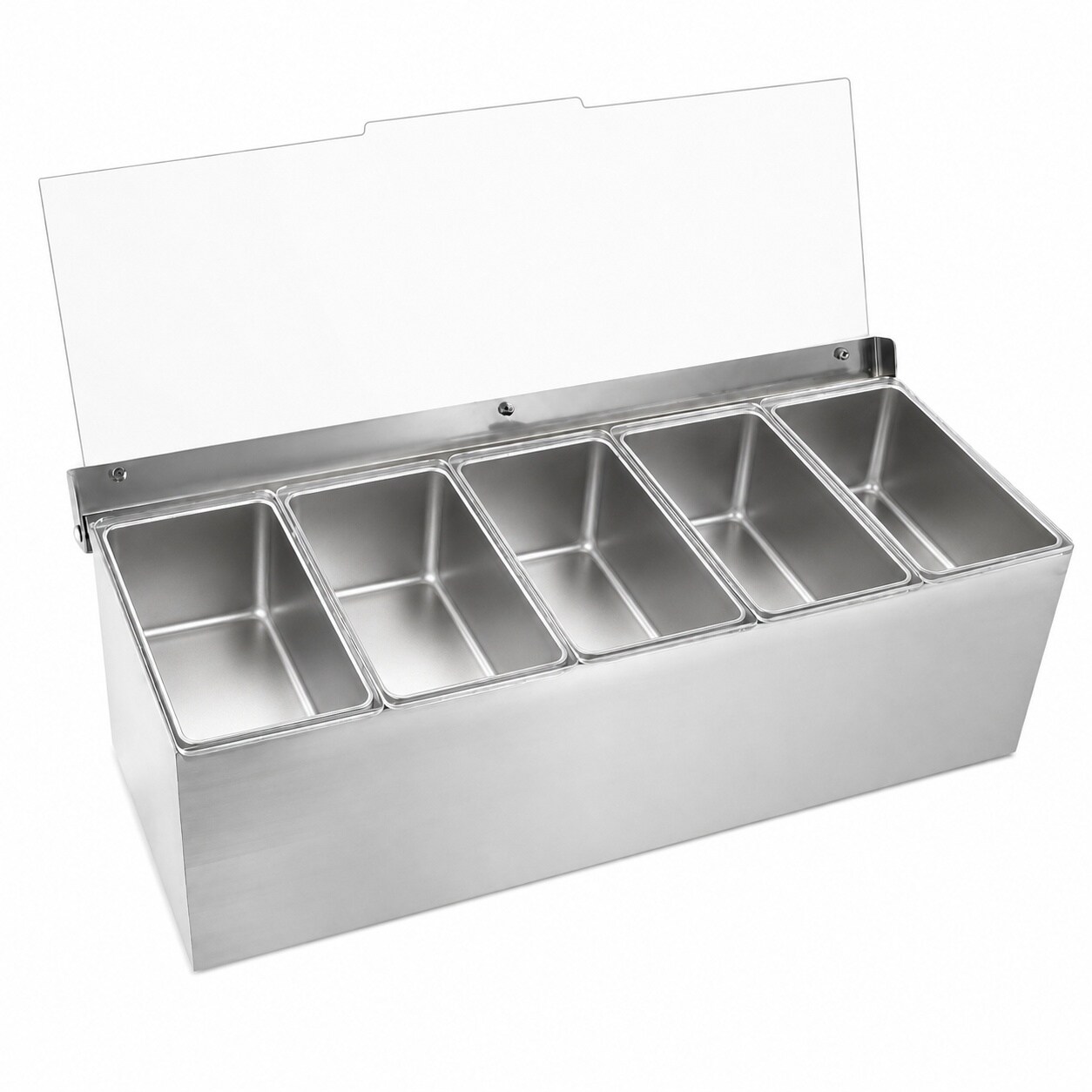 Aoibox  Chilled Condiment Server 17 oz Silver Stainless Steel and Acrylic Tray with Lid and 5 Removable Compartments