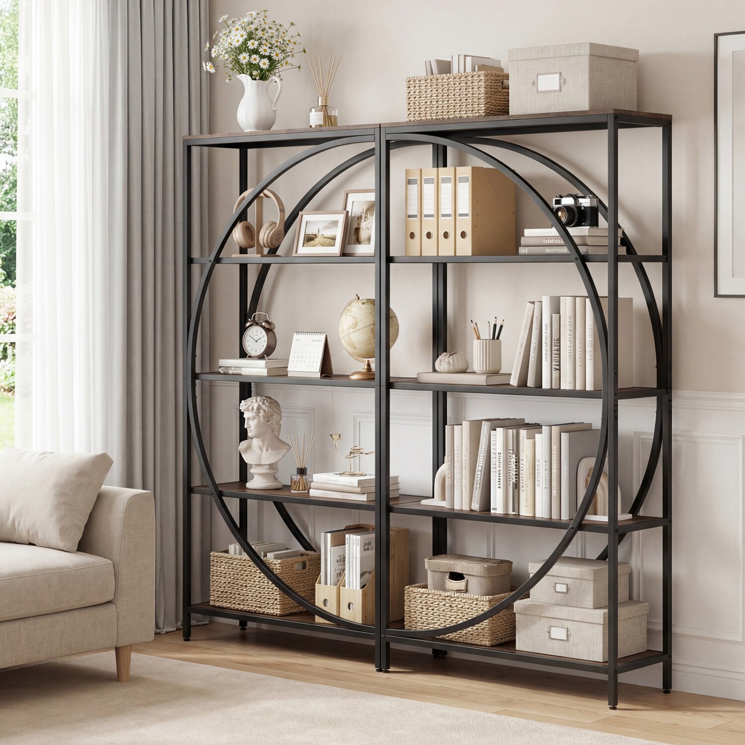 Slickblue Industrial 5 Tier Bookcase with Metal Frame and Half