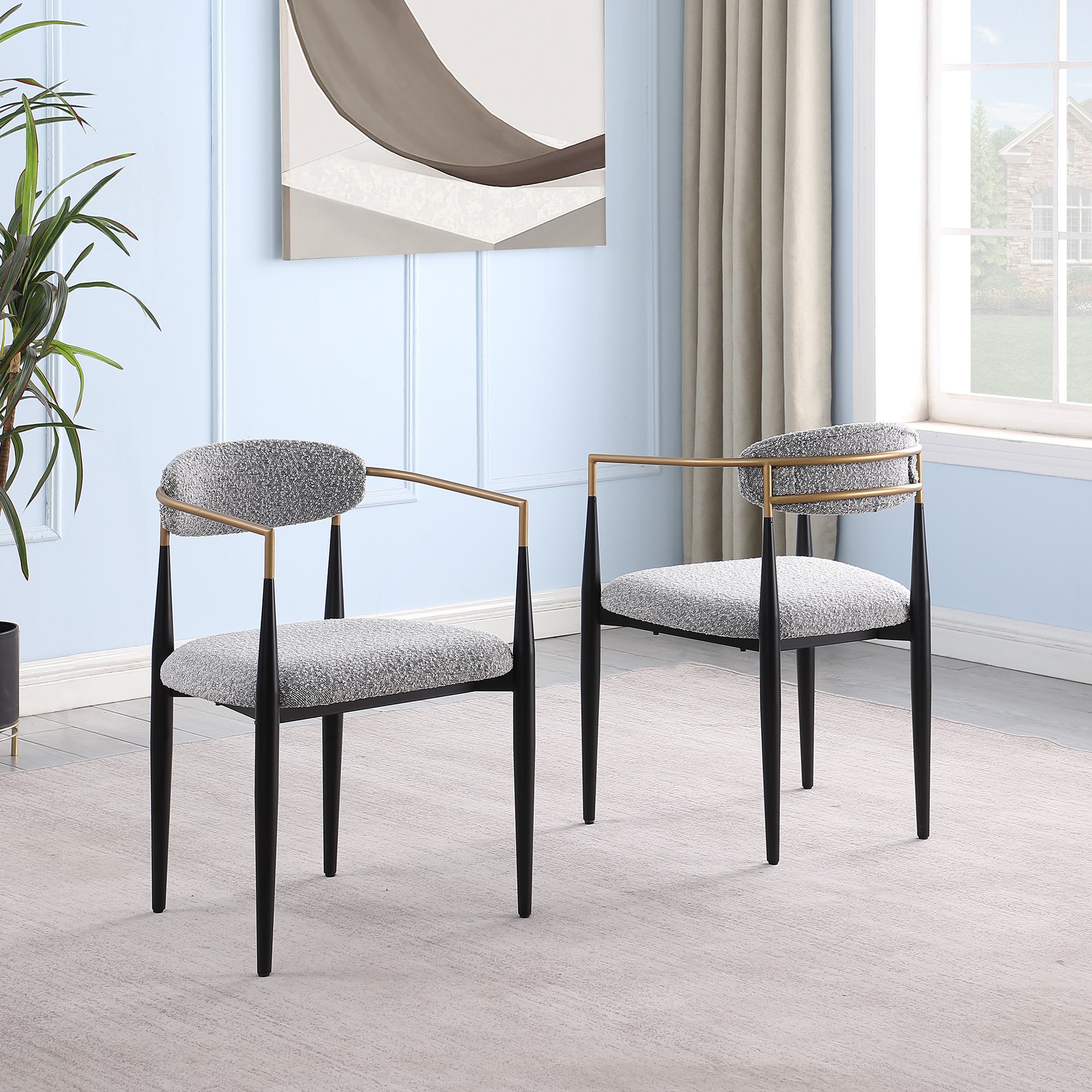 FARATI D2006DC-GREY Set of 2 Contemporary/Modern Upholstered Dining Arm Chair (Metal Frame)