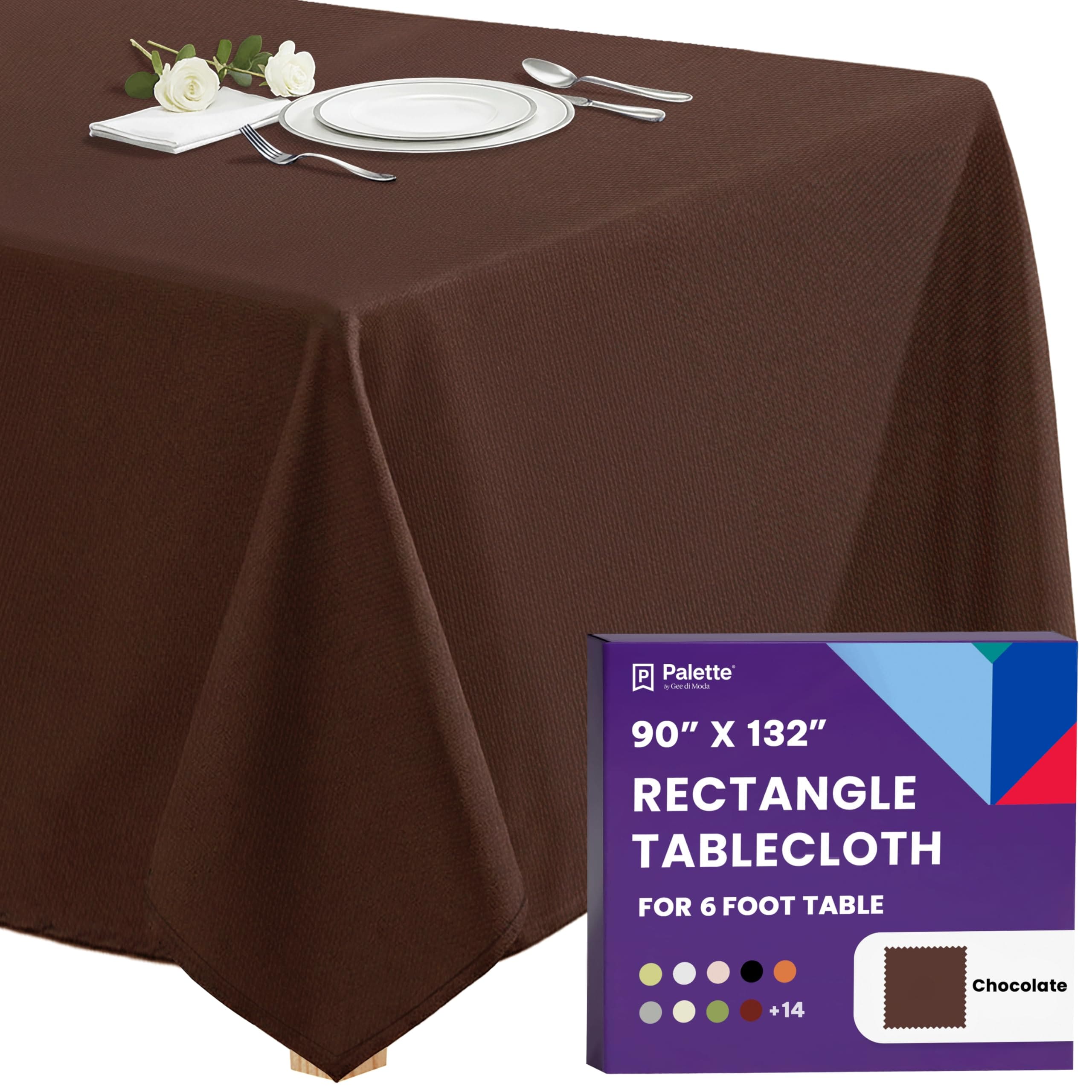 Gee Di Moda  Rectangle Tablecloth - 90 x 132 Inch Chocolate Rectangle Table Cloth - Heavy Duty Washable Fabric - for Buffet Table Holiday Party Dinner Wedding and Baby Shower