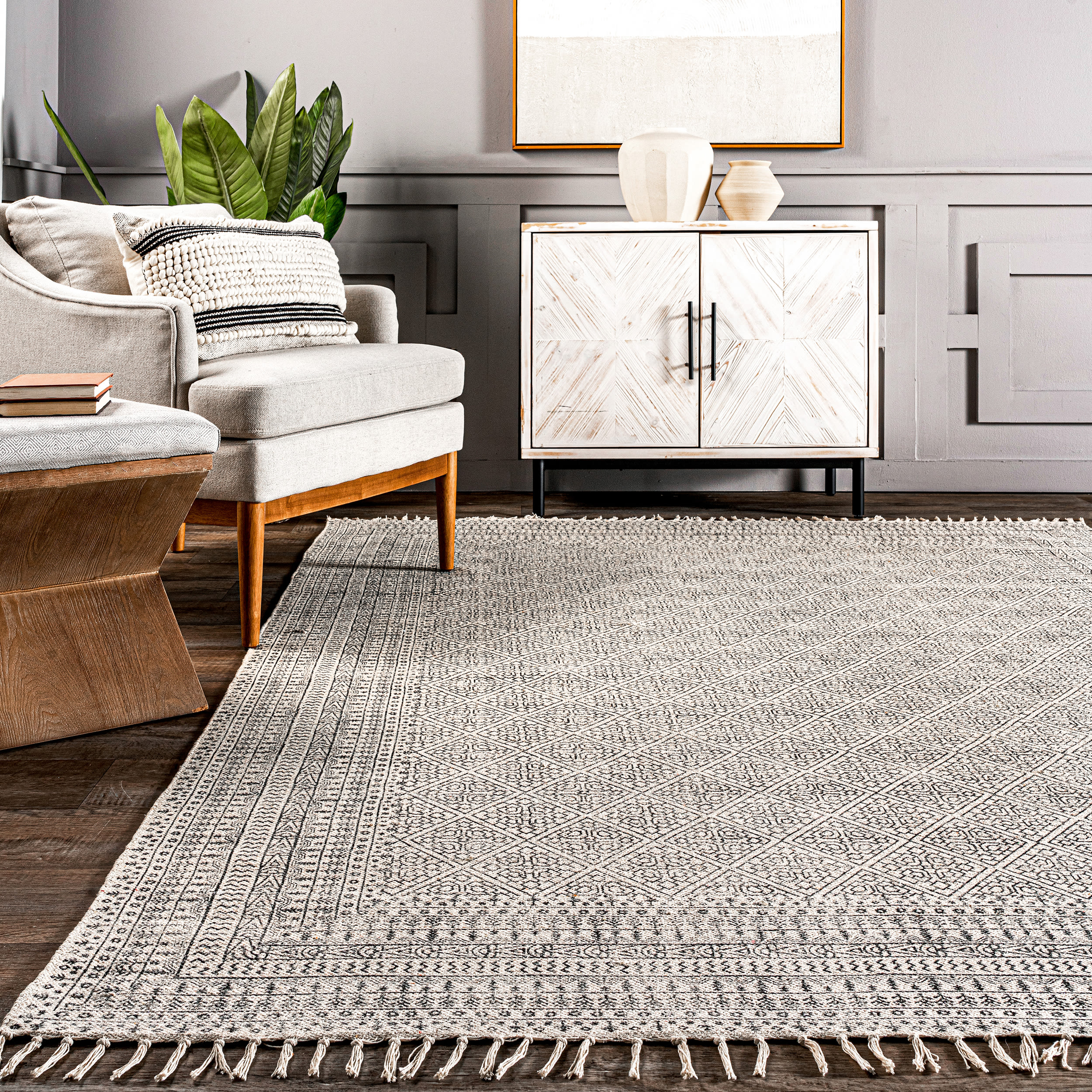 Handmade Moroccan Trellis Ivory Wool 5' x 8' Area Rug