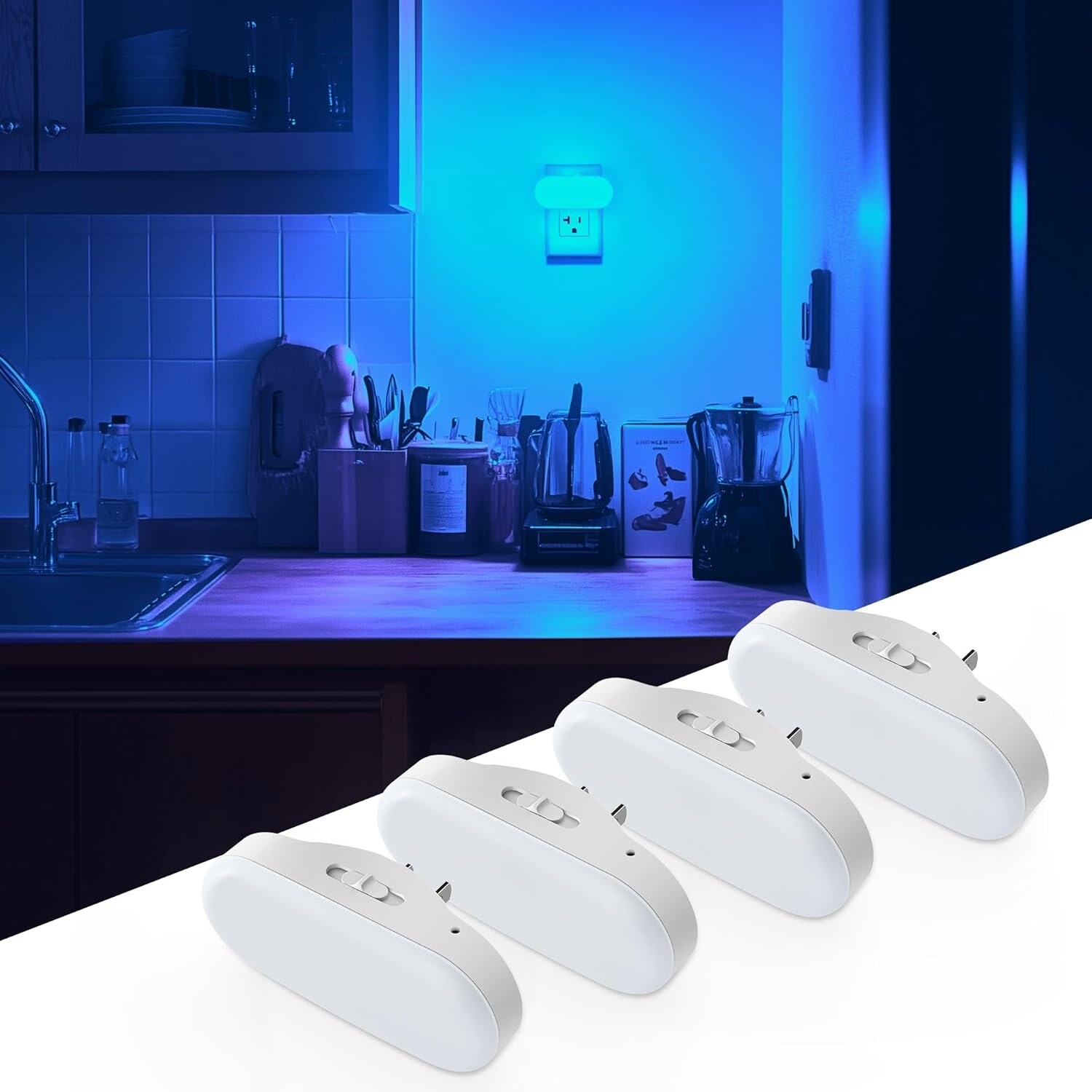 DORESshop LSC-NL007BLDG-4 Blue Night Light Plug into Wall with Light Sensor 4 Pack 1W Led Dimmable Night Light for Bedroom Kids Room Bathroom Gift