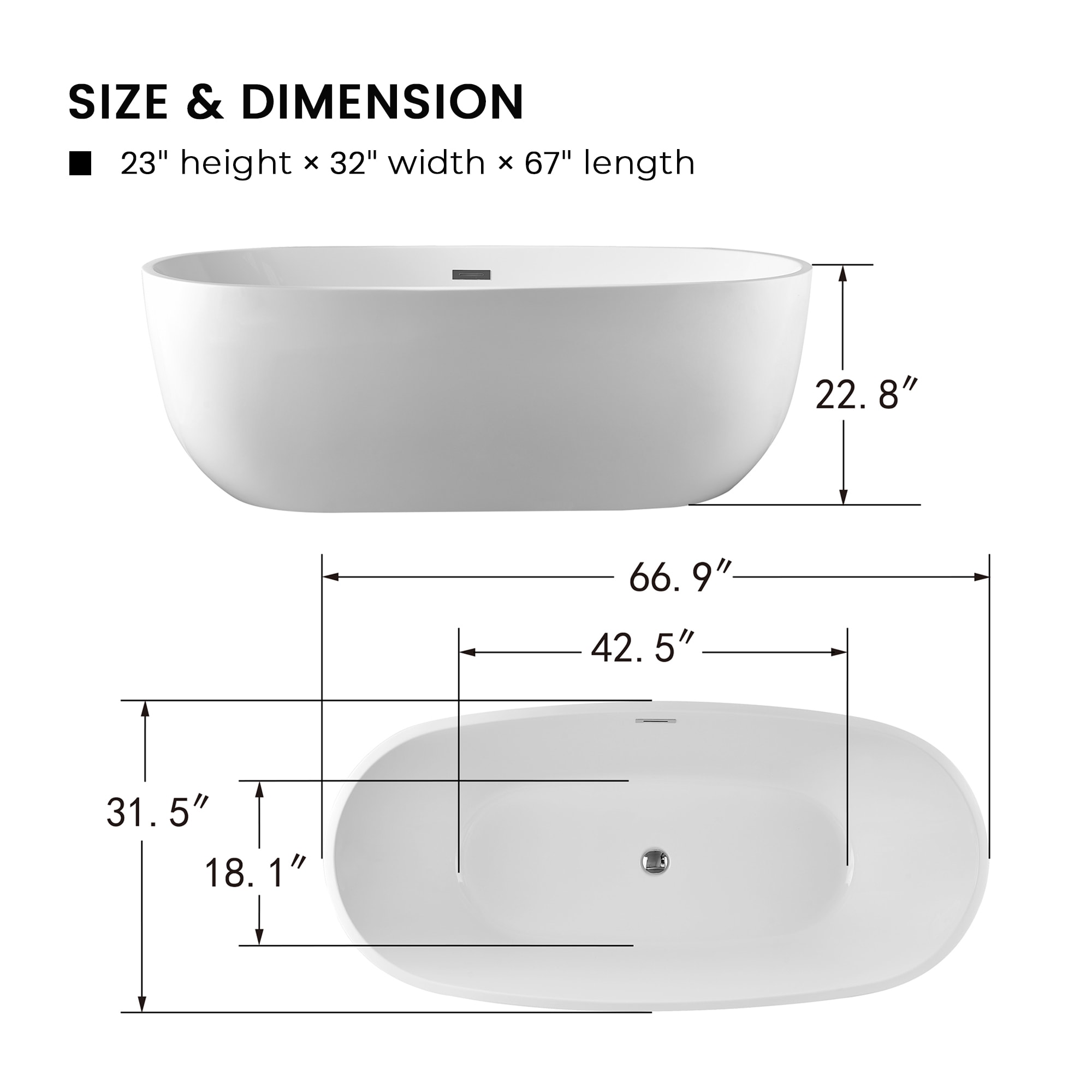 Vanity Art 32-in x 67-in White/Polished Chrome Acrylic Oval ...