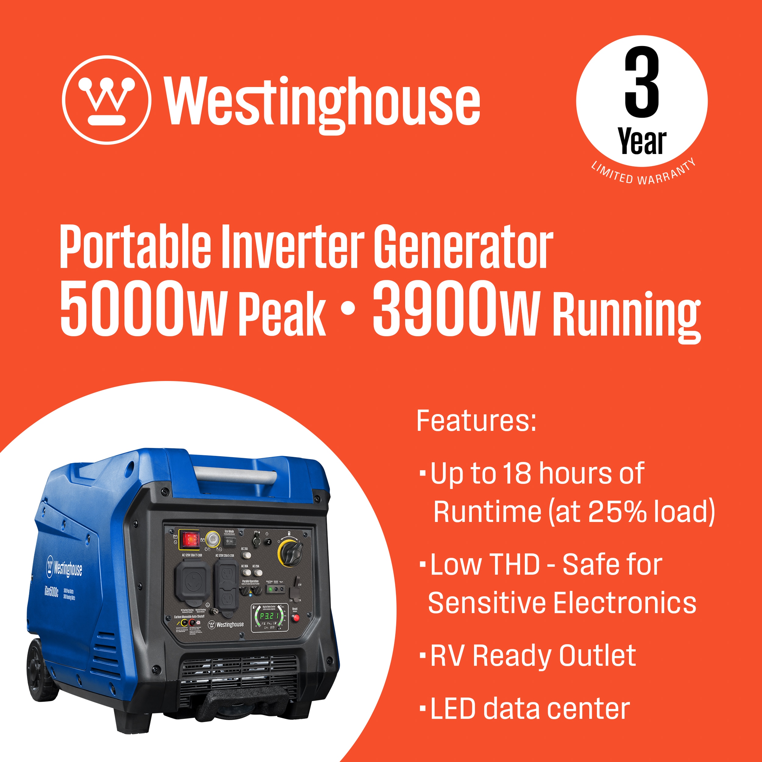 Westinghouse iGen5000c Remote Electric Start 5000-Watt Single Fuel (Gasoline) Inverter Generator IGEN4500C Sansujyuku sansujyuku.com