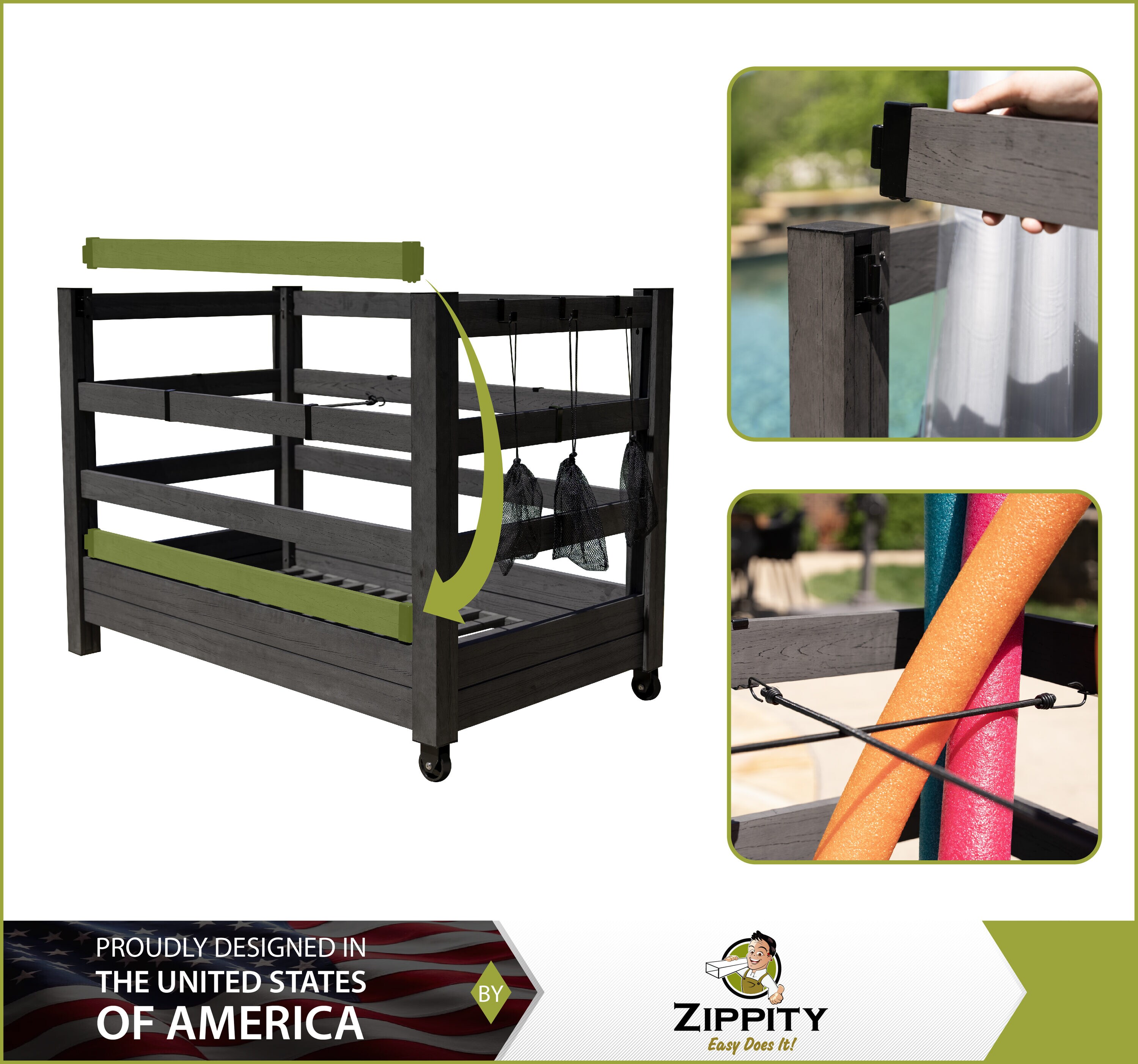 Charcoal Gray Adjustable WoodTek Vinyl Poolside Organizer