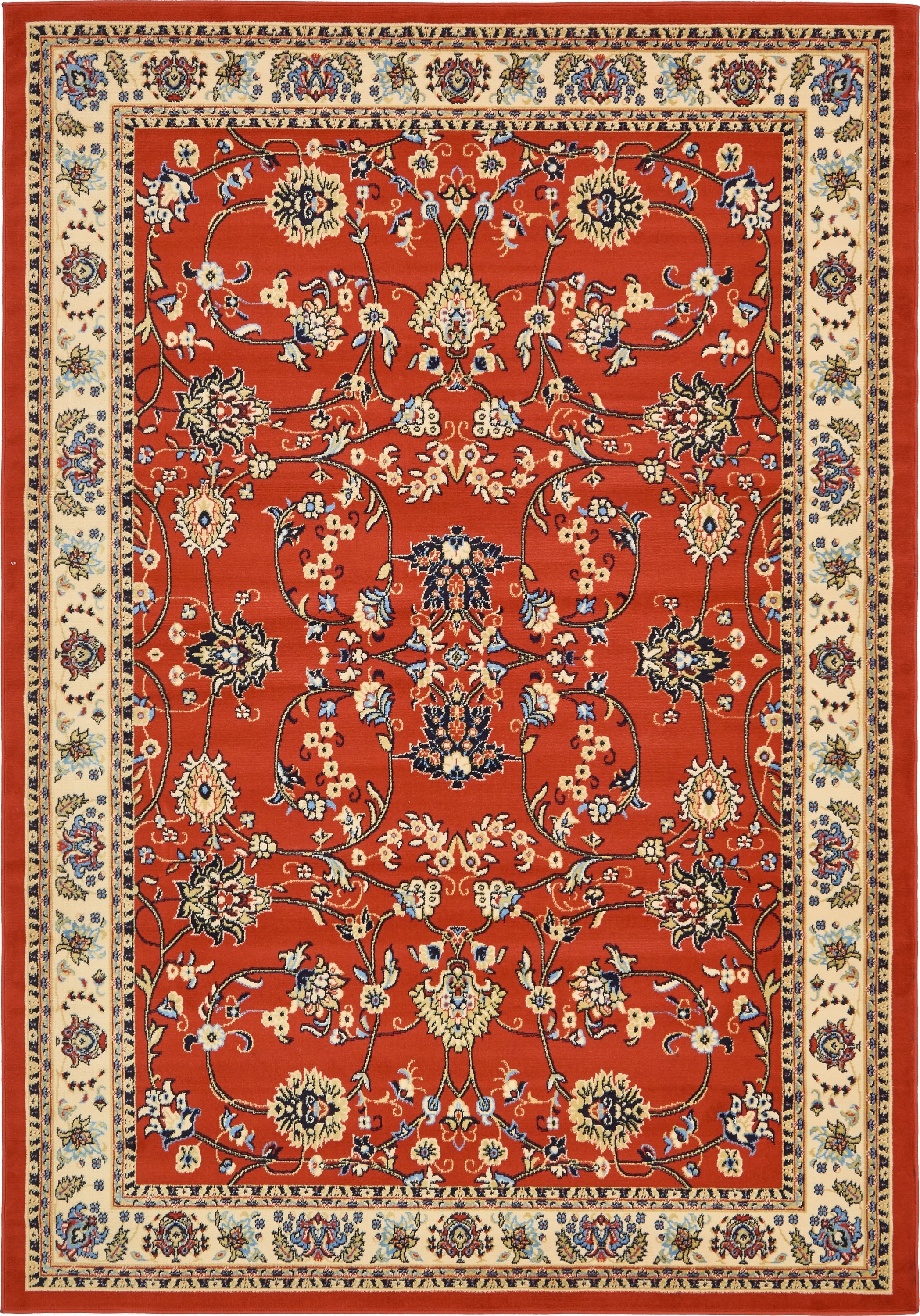 Unique Loom 3128771 Washington Sialk Hill 7 x 10 (ft) Loomed Polypropylene Terracotta/Ivory Rectangular Indoor Floral/Botanical Vintage Area rug