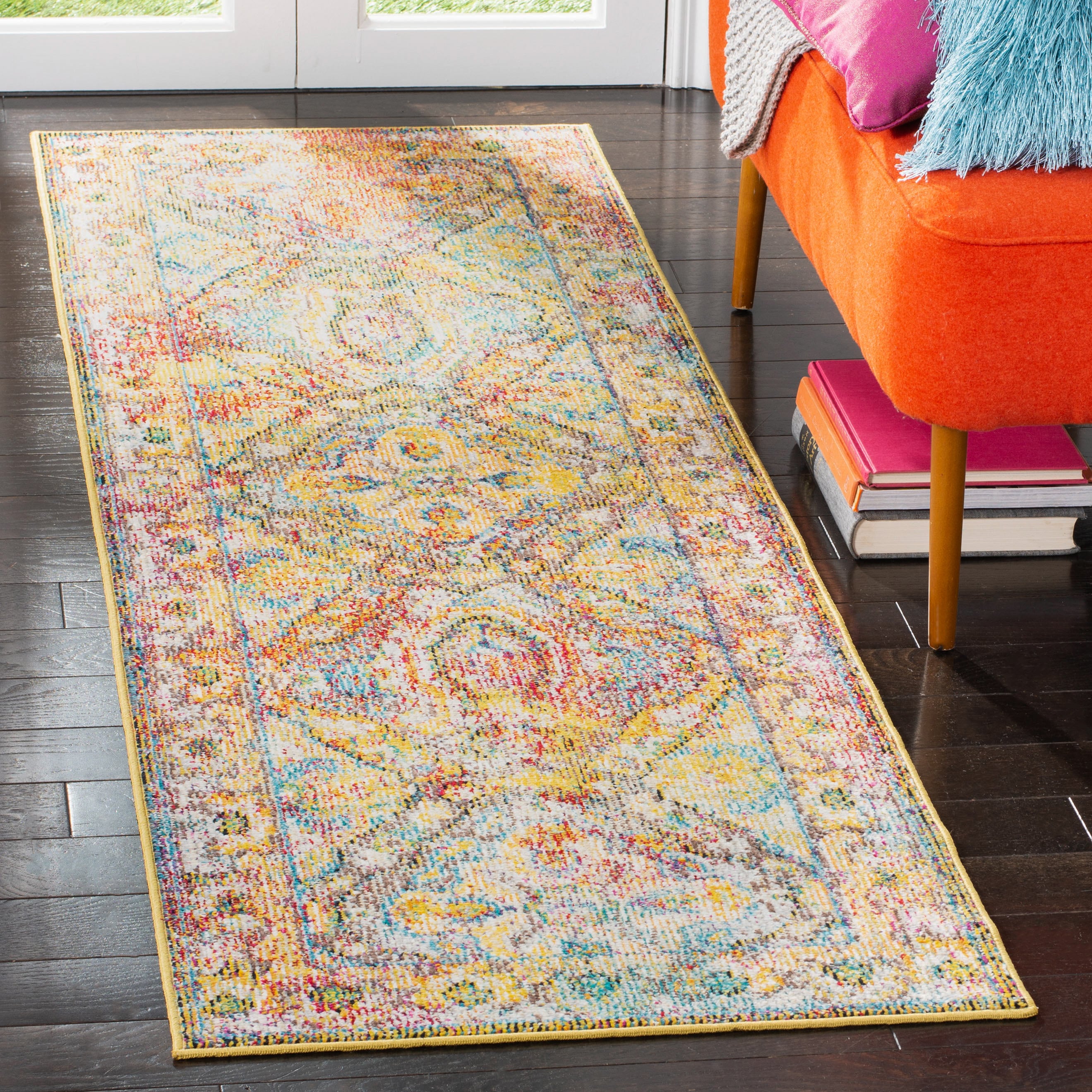 Safavieh CRS516A-27 Crystal Clayton 2 x 7 (ft) Loomed Polypropylene Light Blue/Orange Rectangular Indoor Distressed/Overdyed Vintage Runner rug