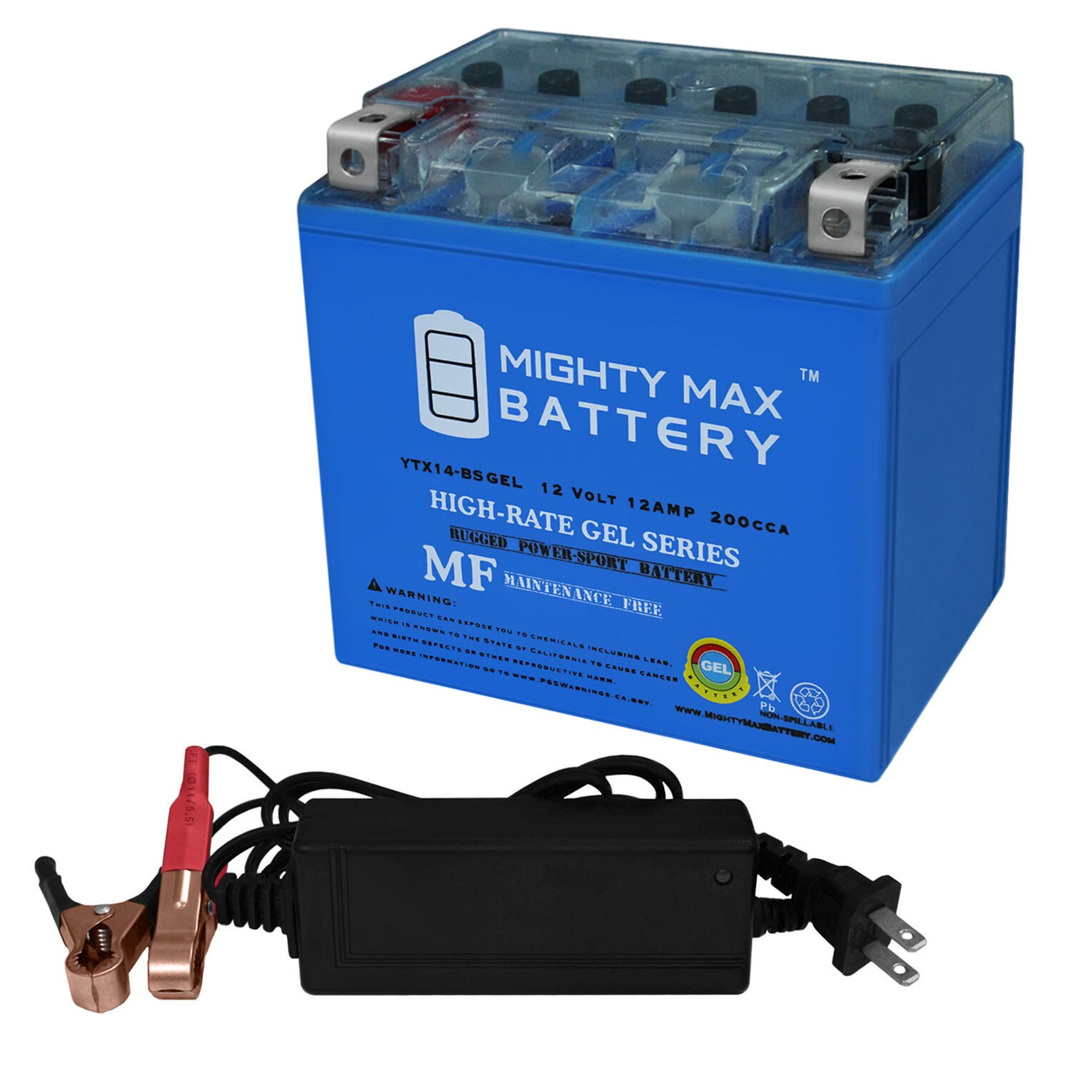 Mighty Max Battery MAX3511338 12V 12AH GEL for Power Sports + 12V 2Amp Charger Rechargeable Sealed GEL 12120 Backup power Batteries