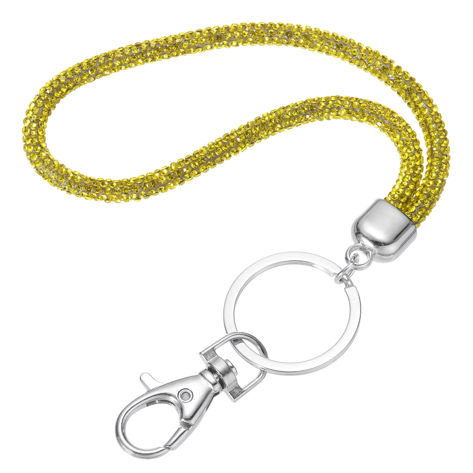 Unique Bargains Bling Crystal Lanyard 30cm(11.8inch) Phone Wrist Strap Glitters Rhinestones Lanyard Keychain Office Neck Strap with Metal Clasp and Keyring for Women ID Card Keys Strap Yellow #S26051100UX7242