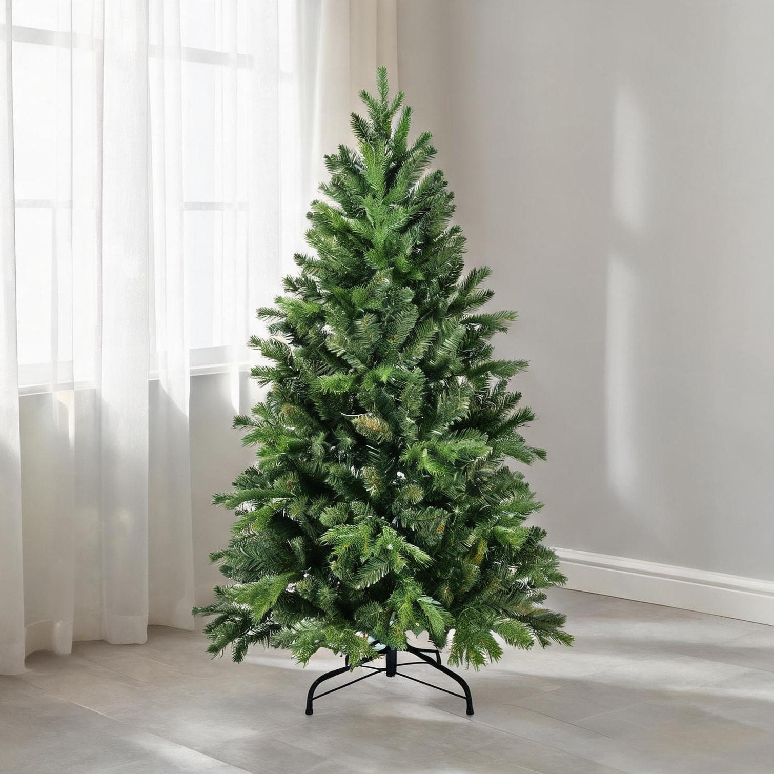 Watnature Full Silhouette Fir Artificial Christmas Tree 7.5 ft Hinged Assembly Green PVC Foldable Base