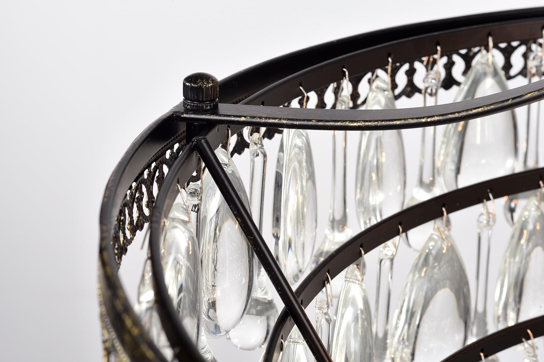 Antique Bronze 6-Light Crystal Teardrop Chandelier
