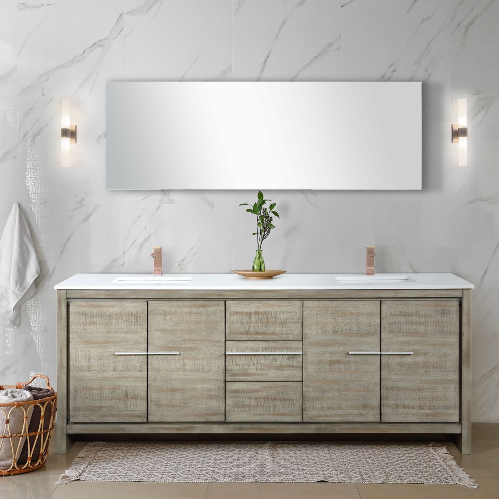Lexora LLF80DKSOD000FRG Lafarre 80-in Rustic Acacia Undermount Double sink Bathroom Vanity with White Quartz Quartz Top (Faucet Included)