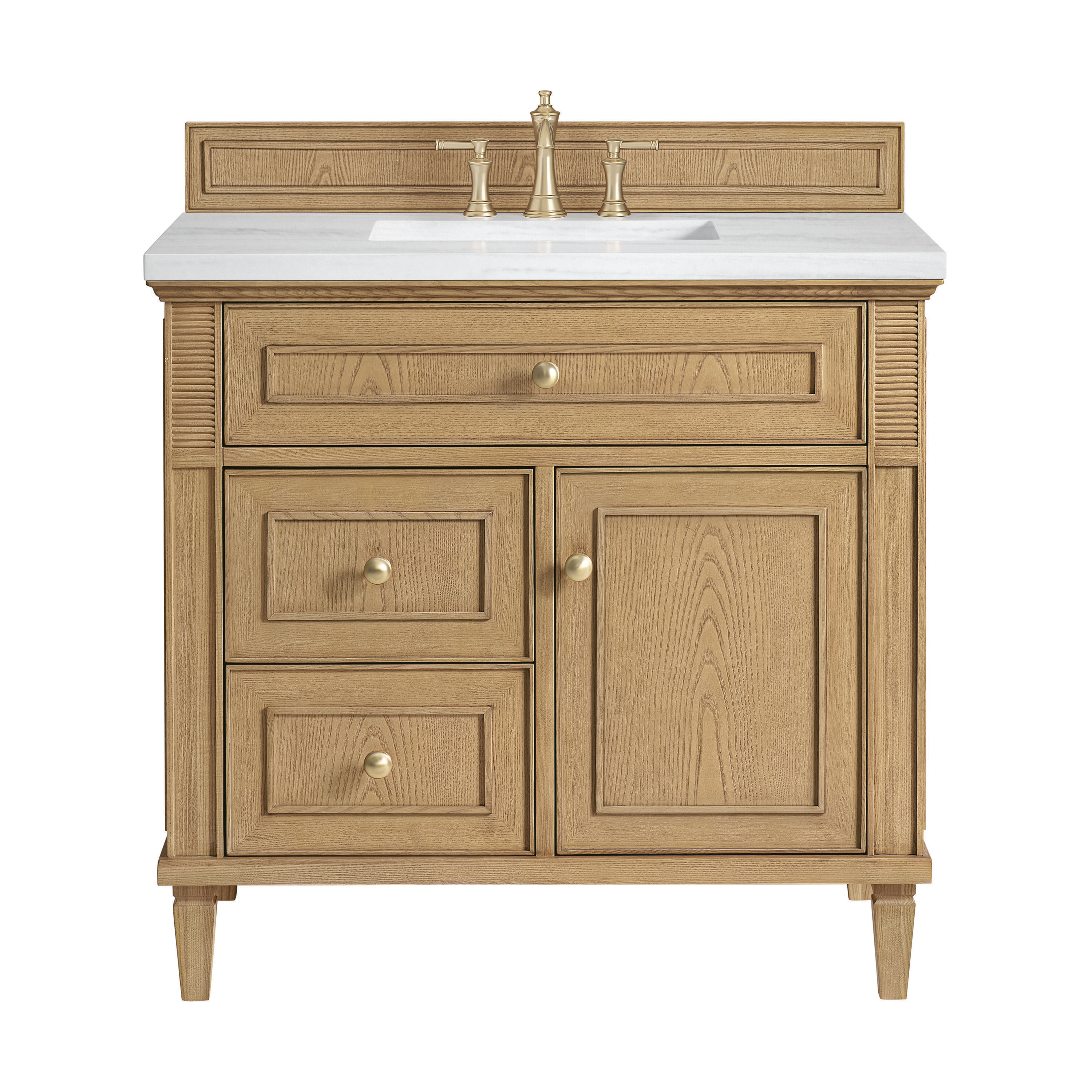 James Martin Vanities 424-V36-LNO-3AF Lorelai 36-in Light Natural Oak Undermount Single Sink Bathroom Vanity with Arctic Fall Solid Surface Top
