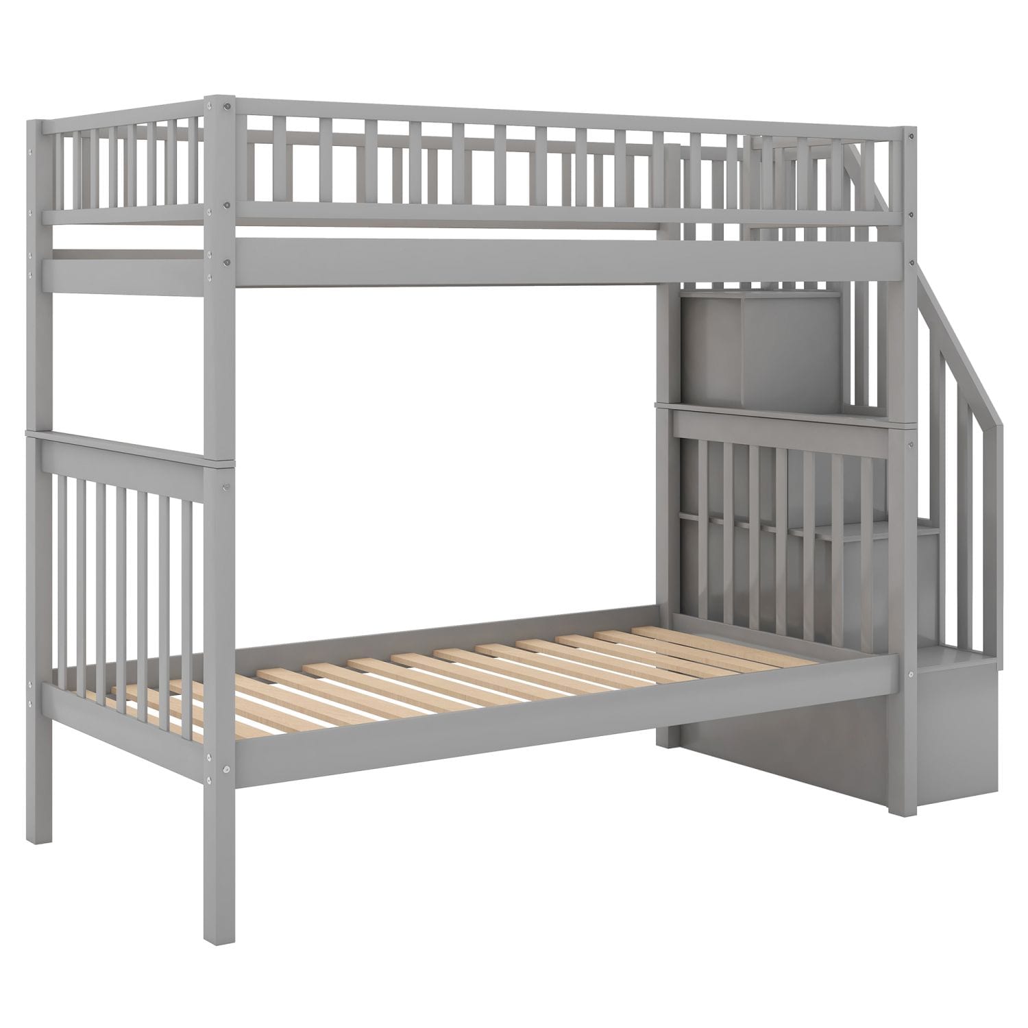 JASMODER Gray Twin Composite Platform Bed with Storage in the Beds ...