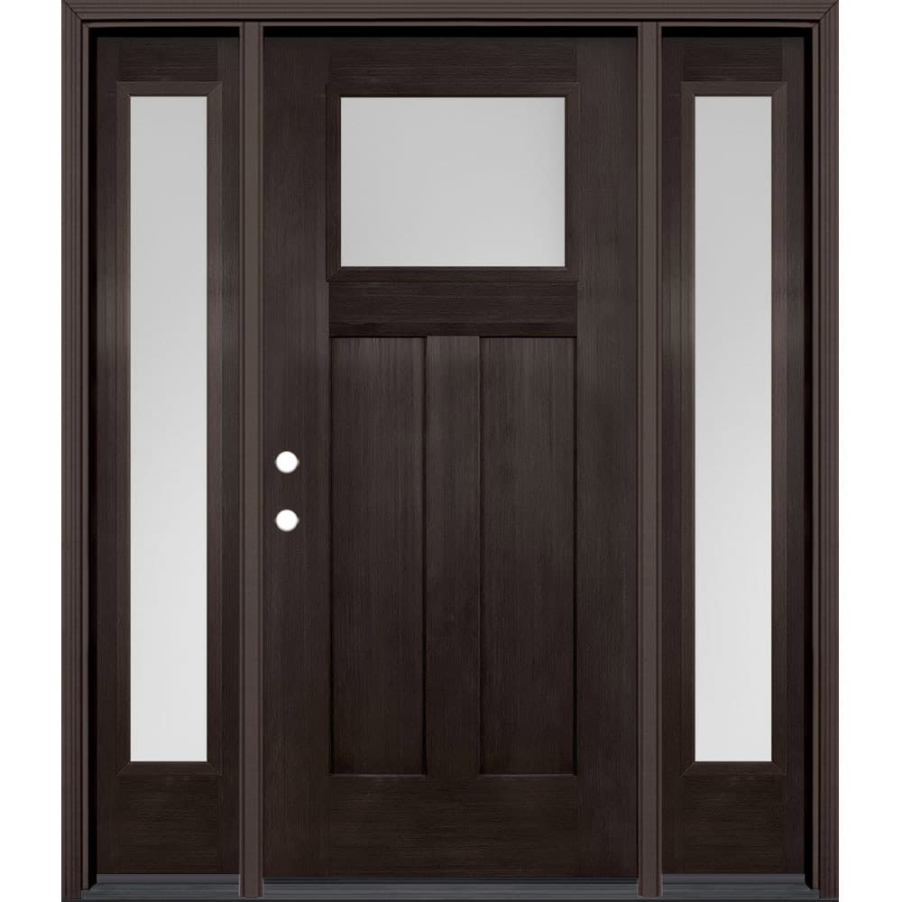 Masonite 629010 64-in x 80-in x 4-9/16-in Fiberglass Craftsman Right-hand inswing Walnut Stained Prehung Front Door with Sidelights with Brickmould Insulating core