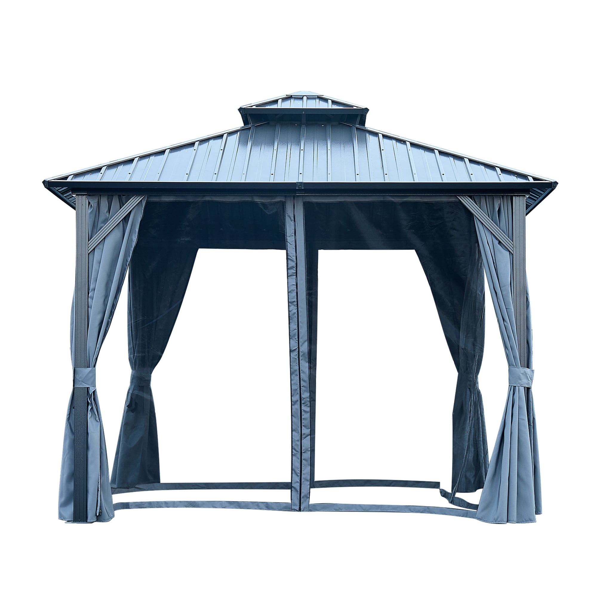 SINOFURN SYE350004GY 12-ft x 12-ft Gray Gazebo with Hardtop Roof (Screen Included)