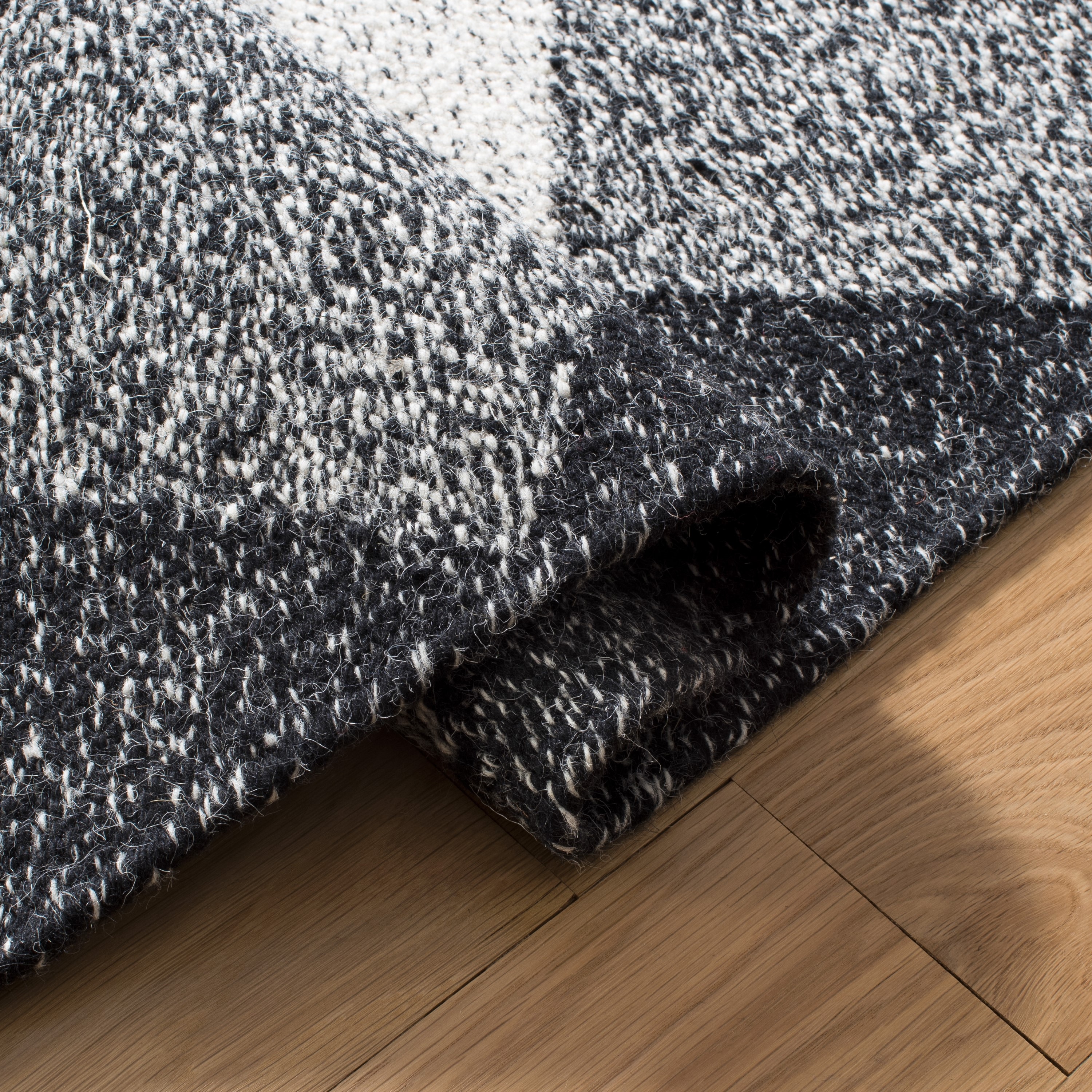 Nomadic Essence Handwoven Black & Ivory Wool Runner Rug - 2'3" x 9'