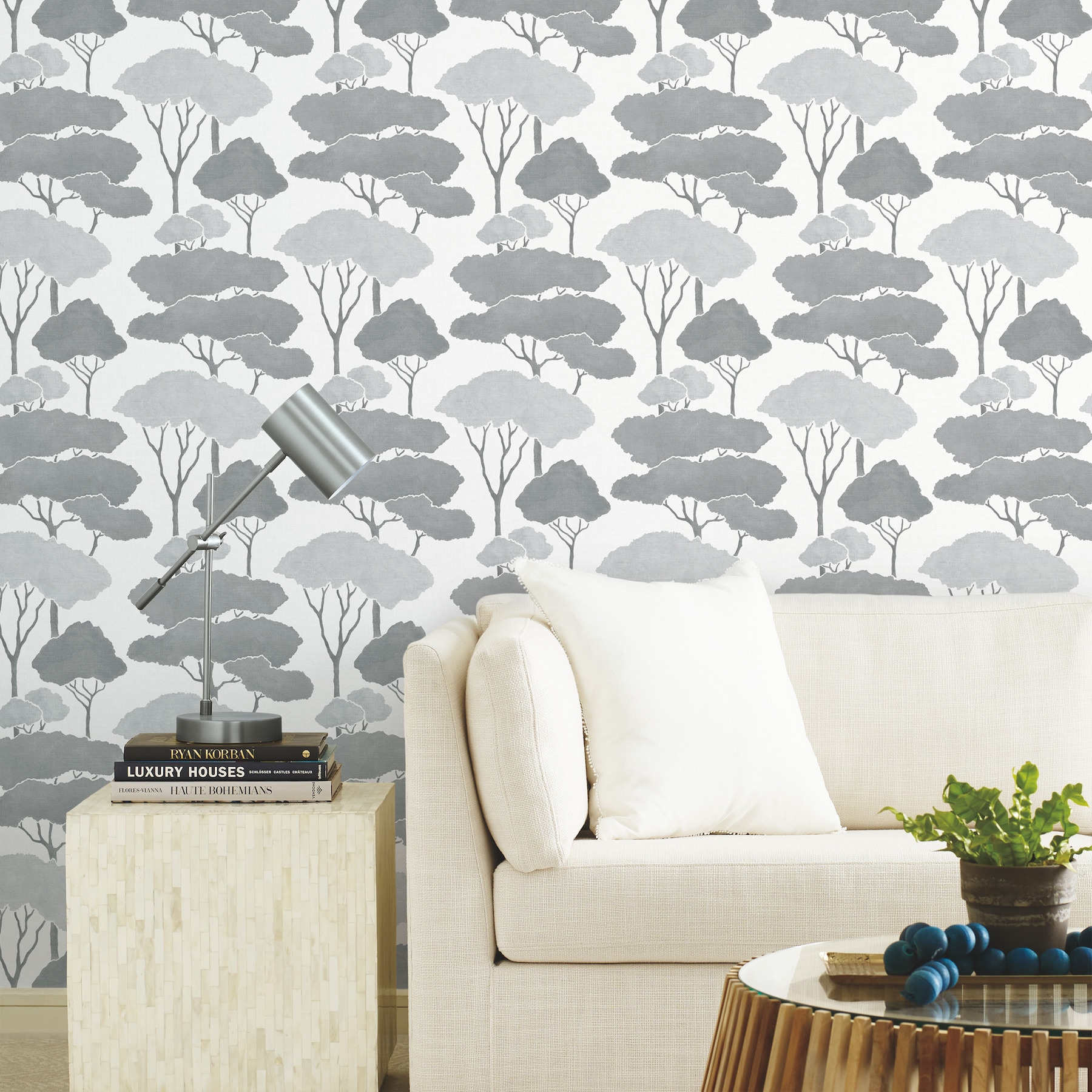 RoomMates RMK12062WP 28.18-Sq. Feet Gray Vinyl Ivy/Vines Self-adhesive Peel and Stick Wallpaper
