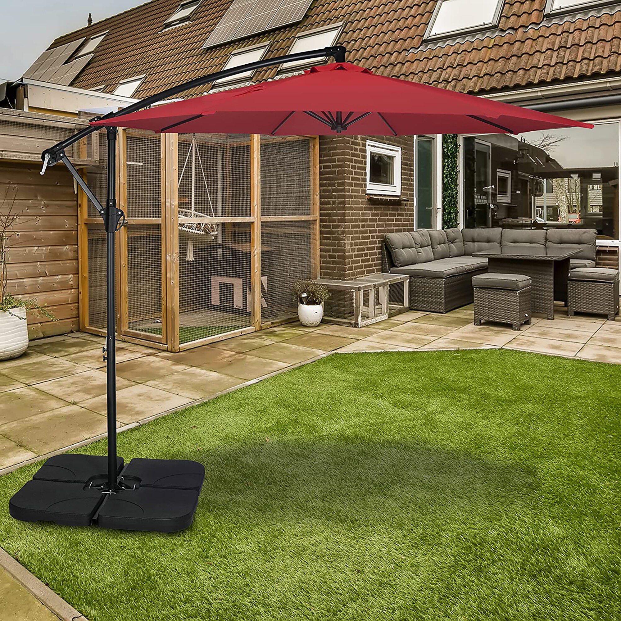 10 ft. Red Cantilever Metal Patio Umbrella with Crank Lift System
