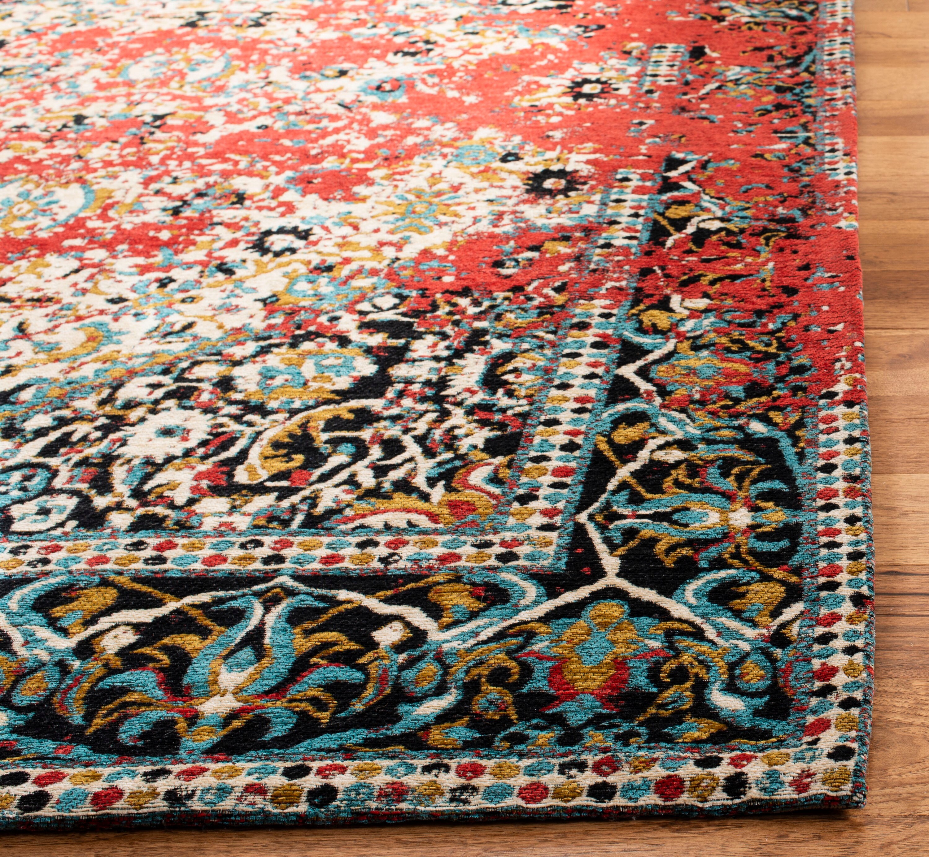 Red and Charcoal Flat Woven Cotton Synthetic 8' x 10' Rug