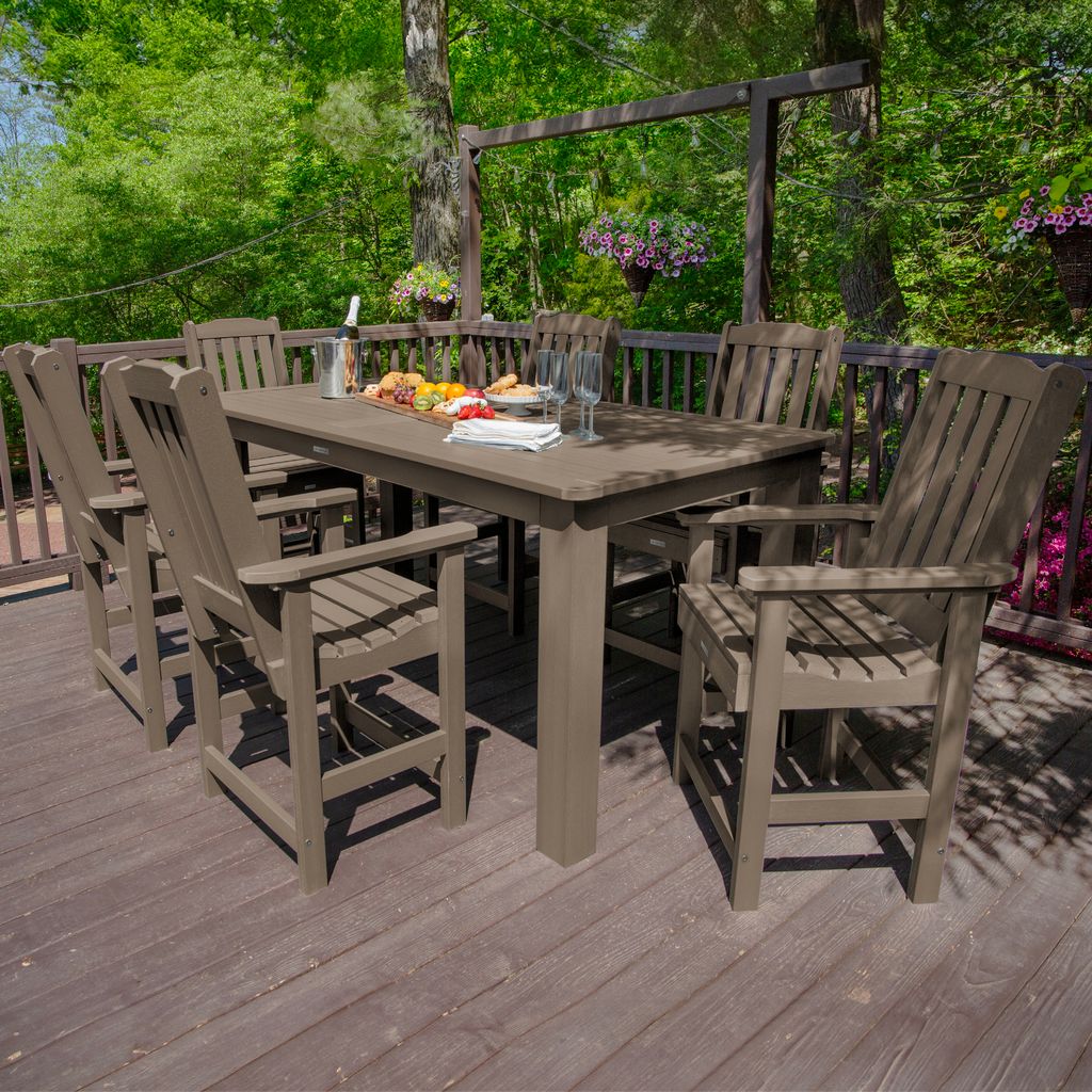 highwood AD-ST7LH2CO5BA-WBR Lehigh 7 -Piece Woodland Brown Counter height Plastic Rectangle Table with 6 Stationary Chairs