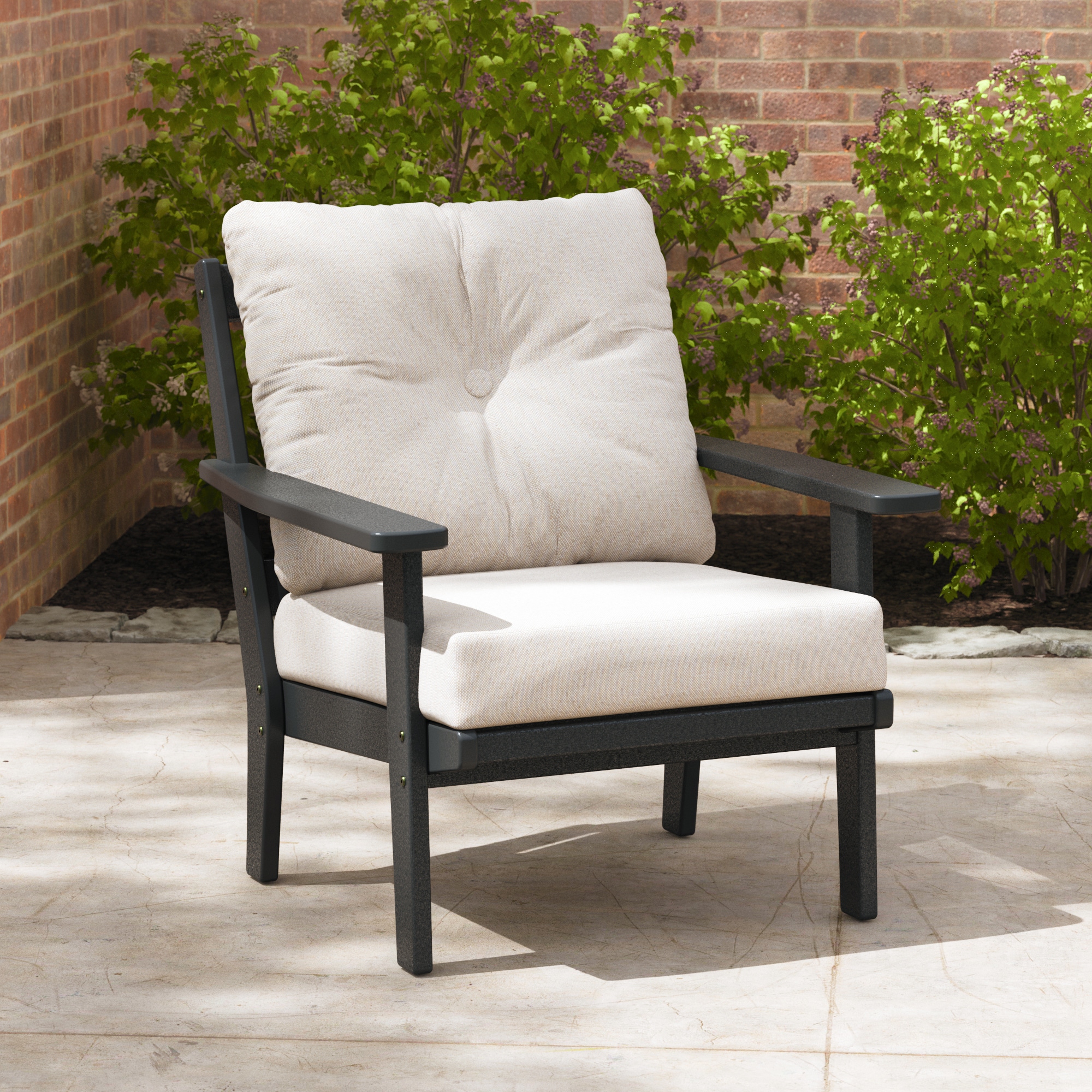 POLYWOOD 4461-BL145999 Prairie Black Plastic Frame Stationary Conversation Chair with Tan Slat Seat