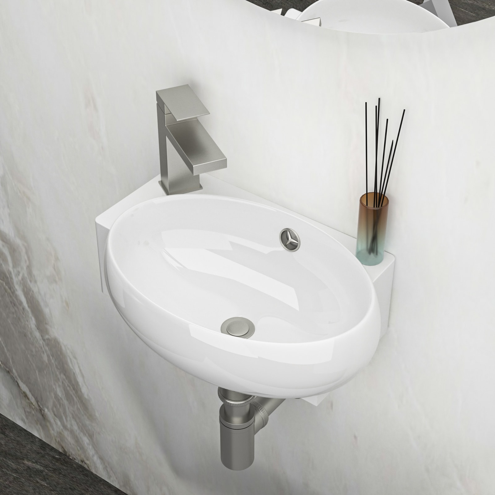 Huluwat 16-1/2 x 11 Inch White Ceramic Rectangle Wall Mount Bathroom Sink with Single Faucet Hole