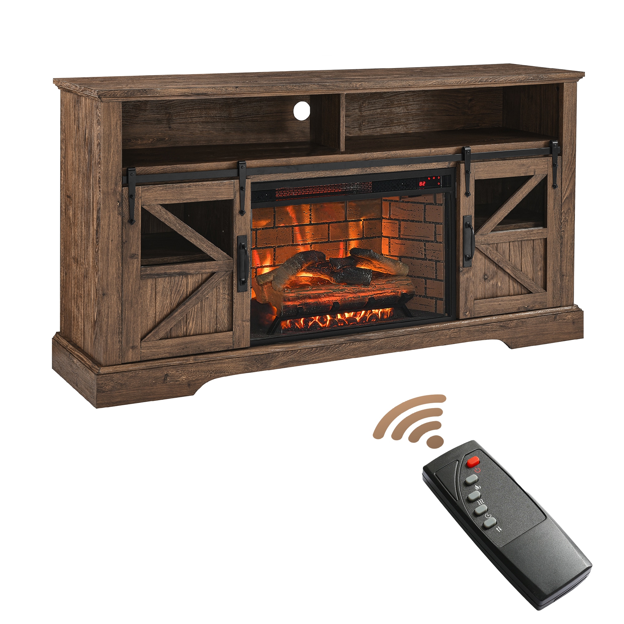 Sunrinx 60-in W Brown TV Stand with Infrared Quartz Electric Fireplace MG63-5-GSD Sansujyuku sansujyuku.com