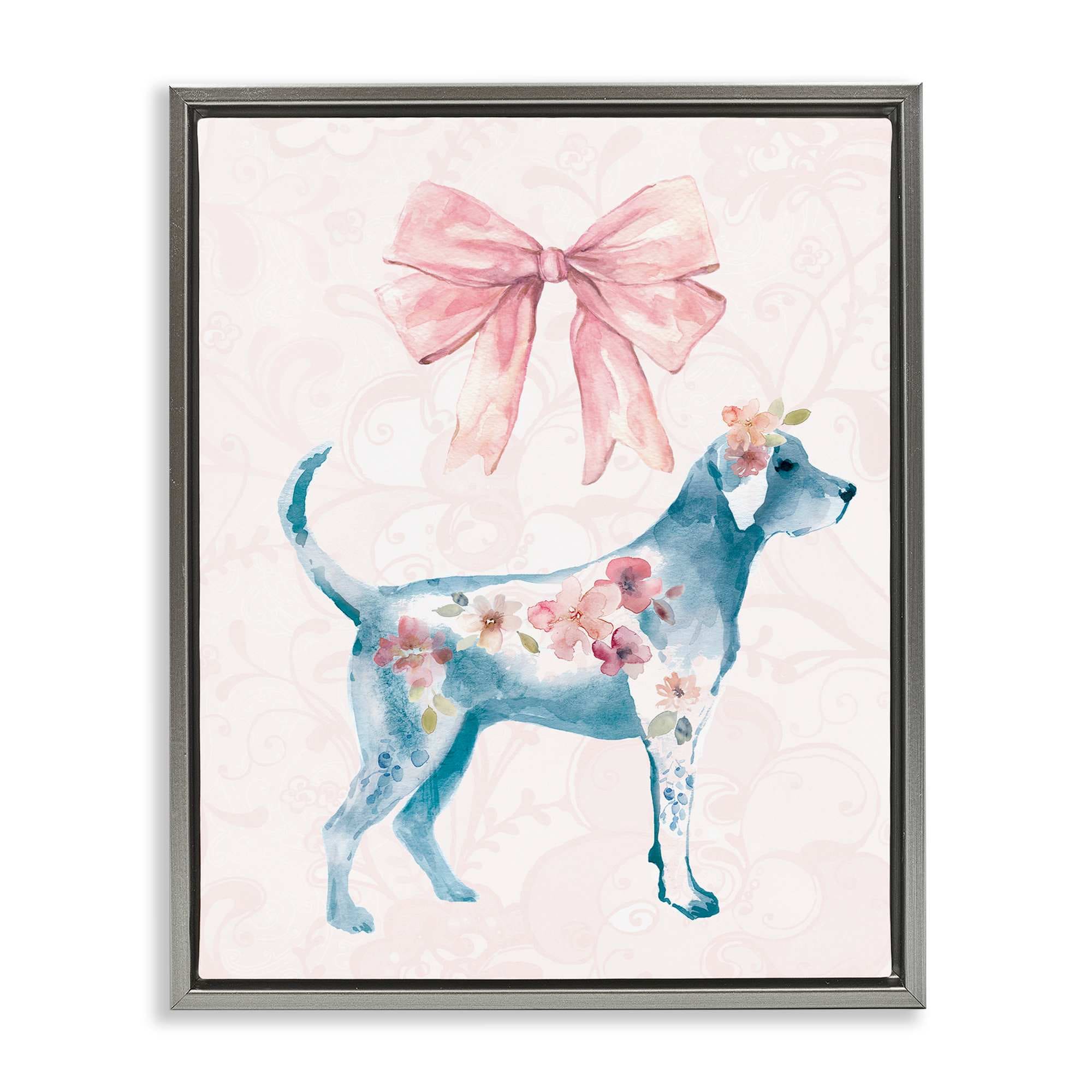 Stupell Industries BS-189-FFL-24X30 Floral Dog with Pink Ribbon Floating Frame design by Carol Robinson