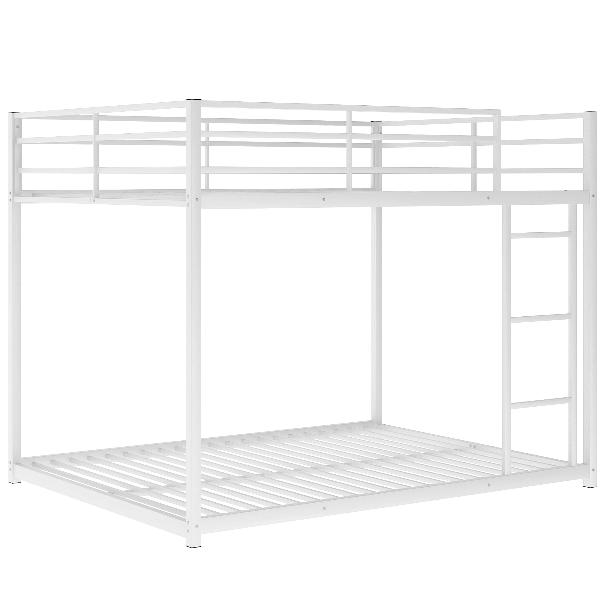 Sumyeg Full Over Full Metal Bunk Bed, Low Bunk Bed with Ladder, White ...
