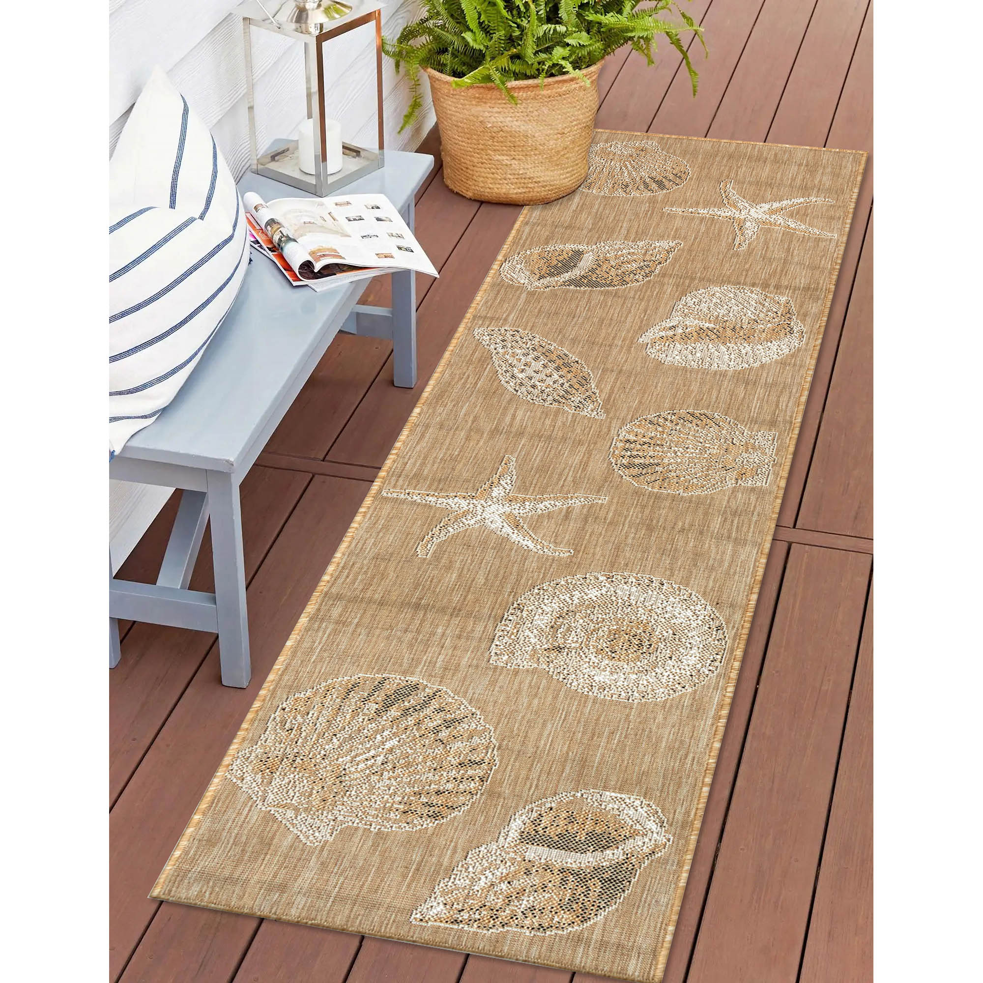 Liora Manne CRER5841412 Carmel 2 x 5 (ft) Loomed Polypropylene Sand Rectangular Indoor/Outdoor Floral/Botanical Coastal Runner rug