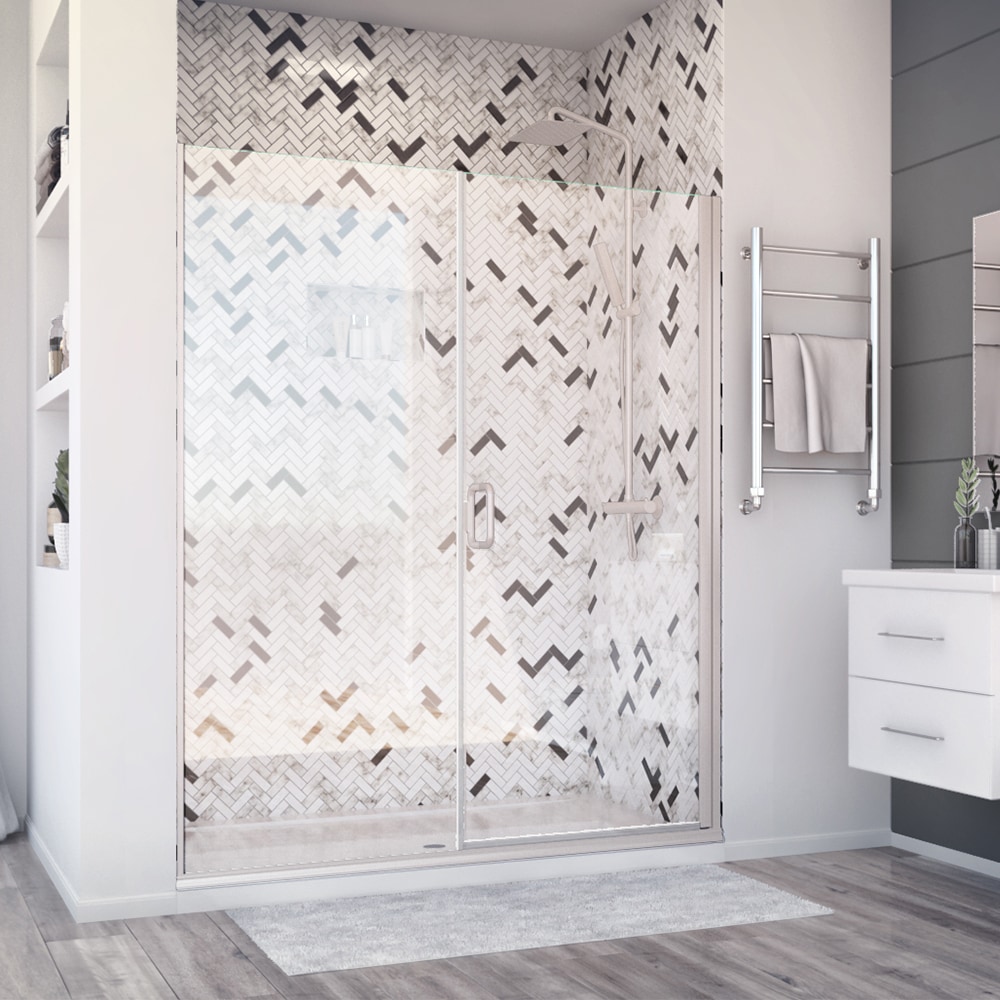 Holcam DESD180BNKCLR5671HS Distinctive Elite Brushed Nickel 55-1/16-in to 56-in W x 71.375-Inches H Semi-frameless Hinged Shower door 1/4-in Thick Clear Glass
