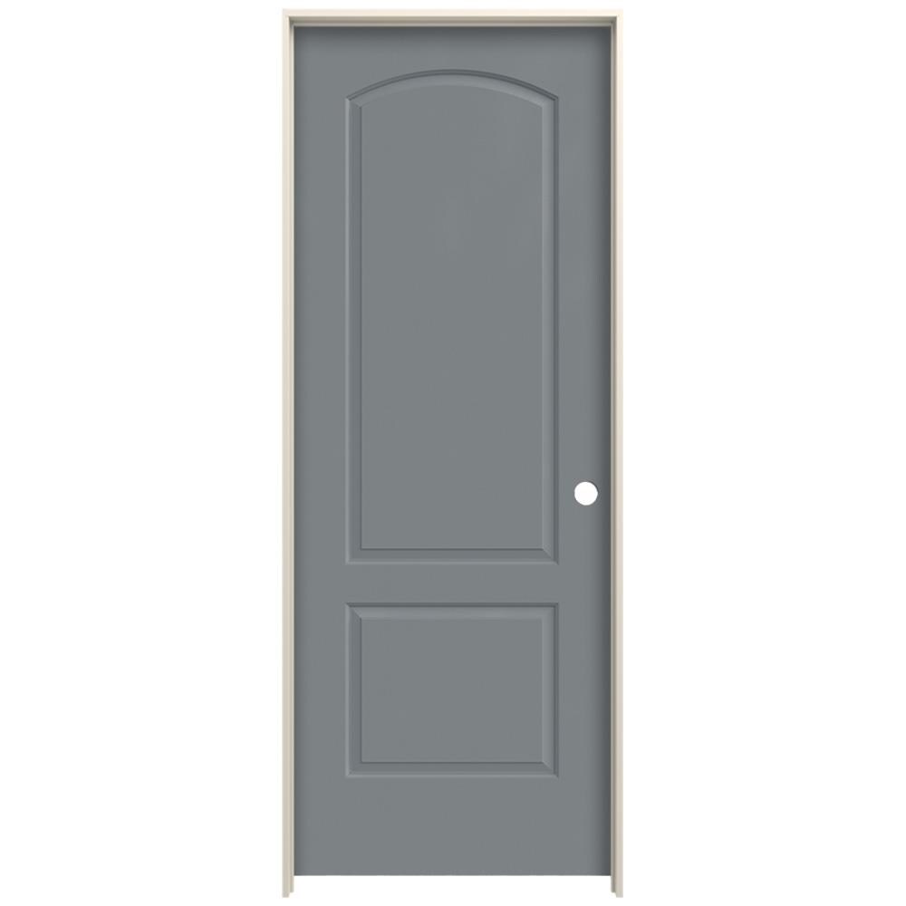 JELD-WEN LOWOLJW225600104 28-in x 80-in Graphite Solid Core 2-panel Round Top Left Hand Smooth Prefinished Molded Composite Flat Jamb Single Prehung Interior Door