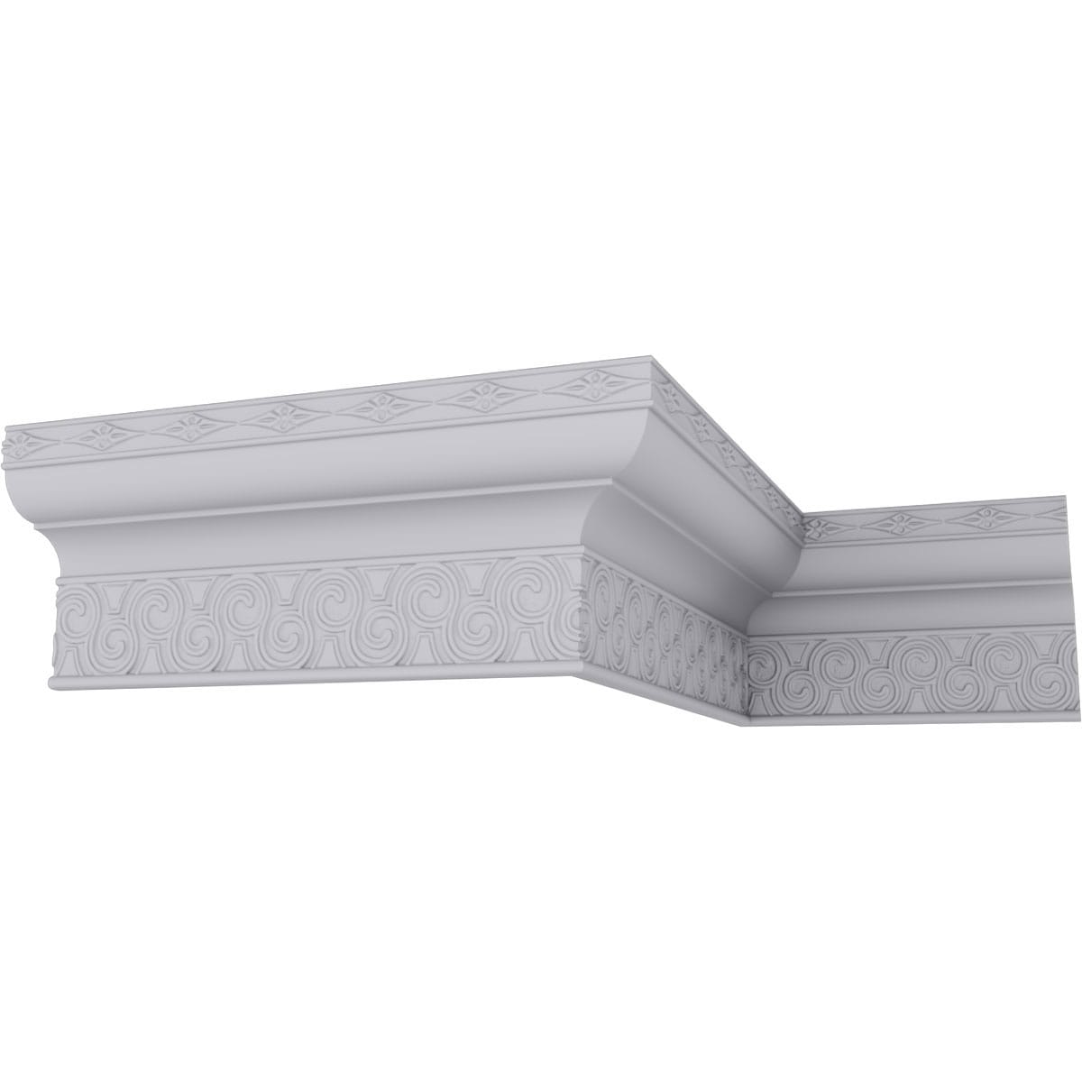 Ekena Millwork 687517 3-3/4-in T x 9-in W x 7-ft 10-1/2-in L Primed Urethane Crown Moulding 12 -Pack