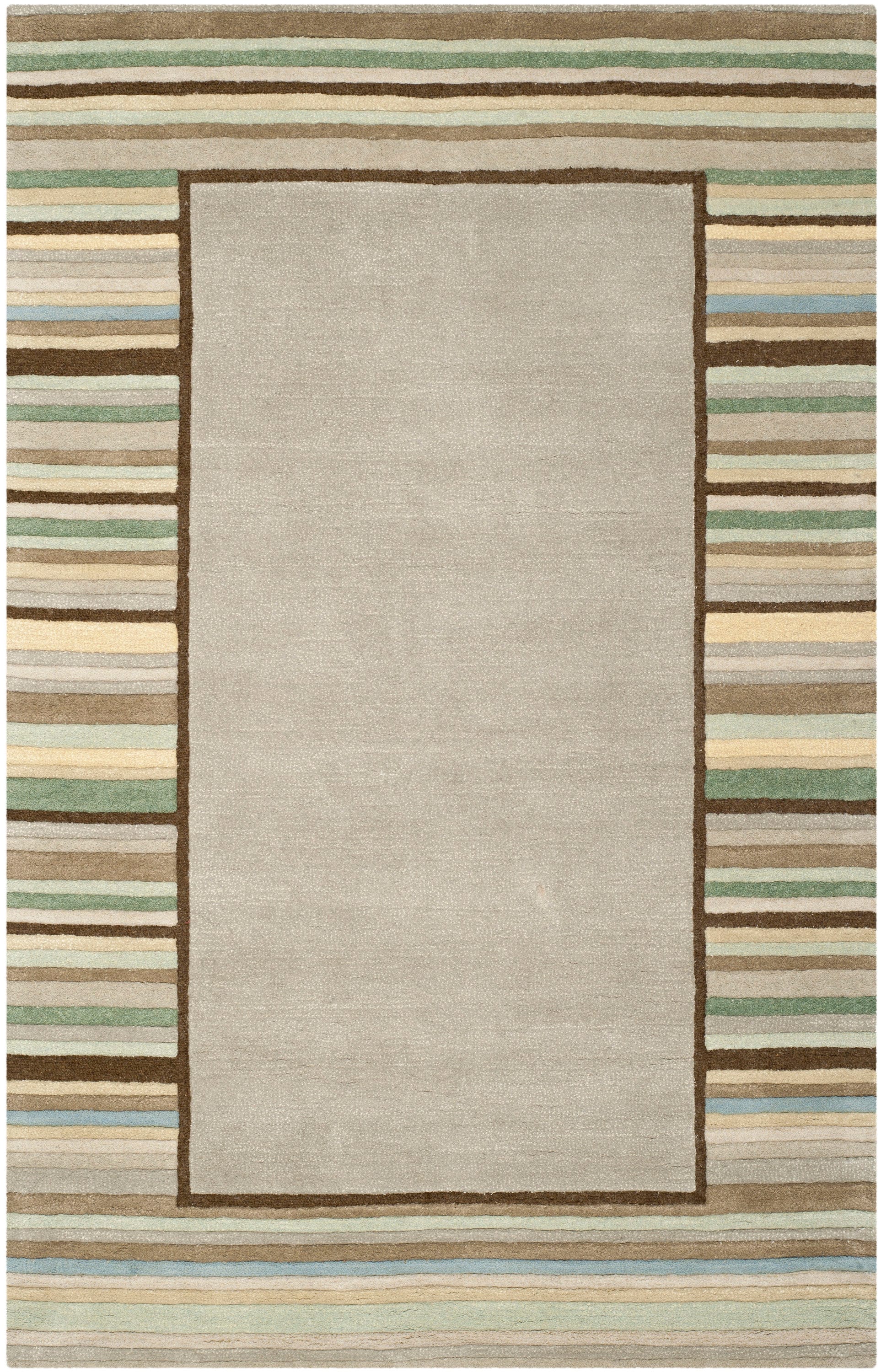 Martha Stewart MSR4715A-5 Striped Border 5 x 8 (ft) Tufted Synthetic Tadpole Green Rectangular Indoor Border Area rug