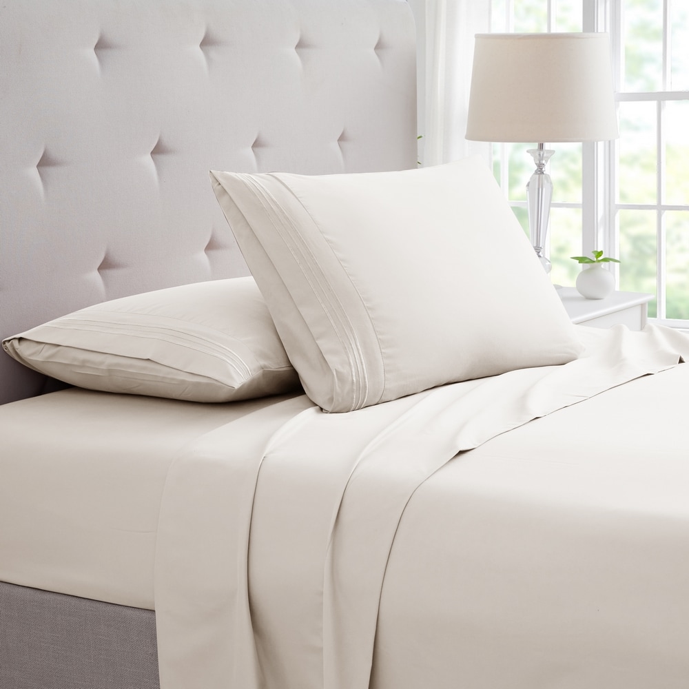 Bibb Home King 1800 -Thread Count Microfiber 3 Line - Ivory 4 -Piece Bed Sheet Set