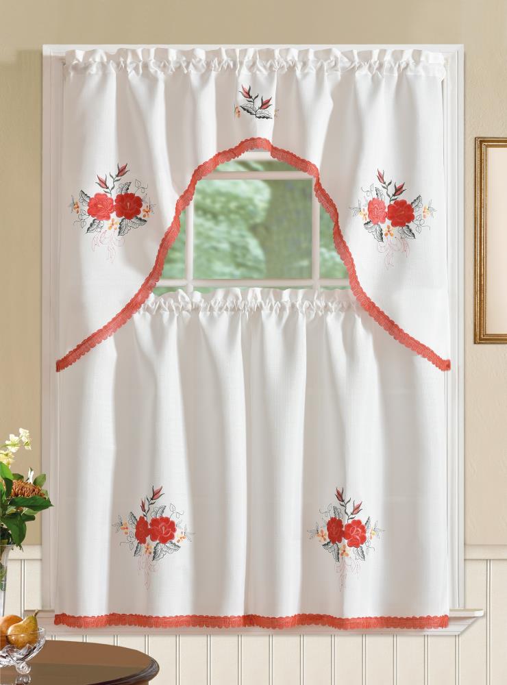 RT Designers Collection Regal Embroidered Flower Kitchen Curtain Set at ...